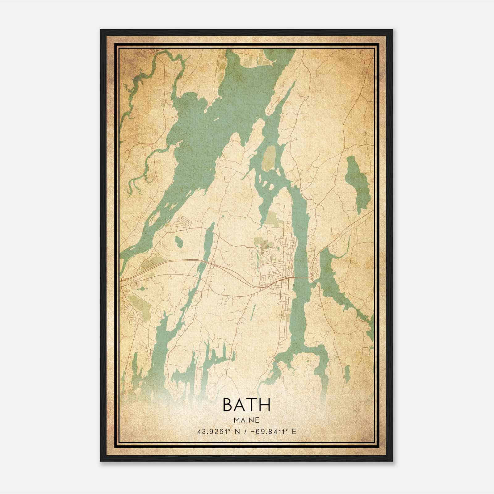 Vintage Bath Maine Map Poster, Modern Home Decor Wall Art Print Vintage Bath Maine Map Poster, Modern Home Decor Wall Art Print