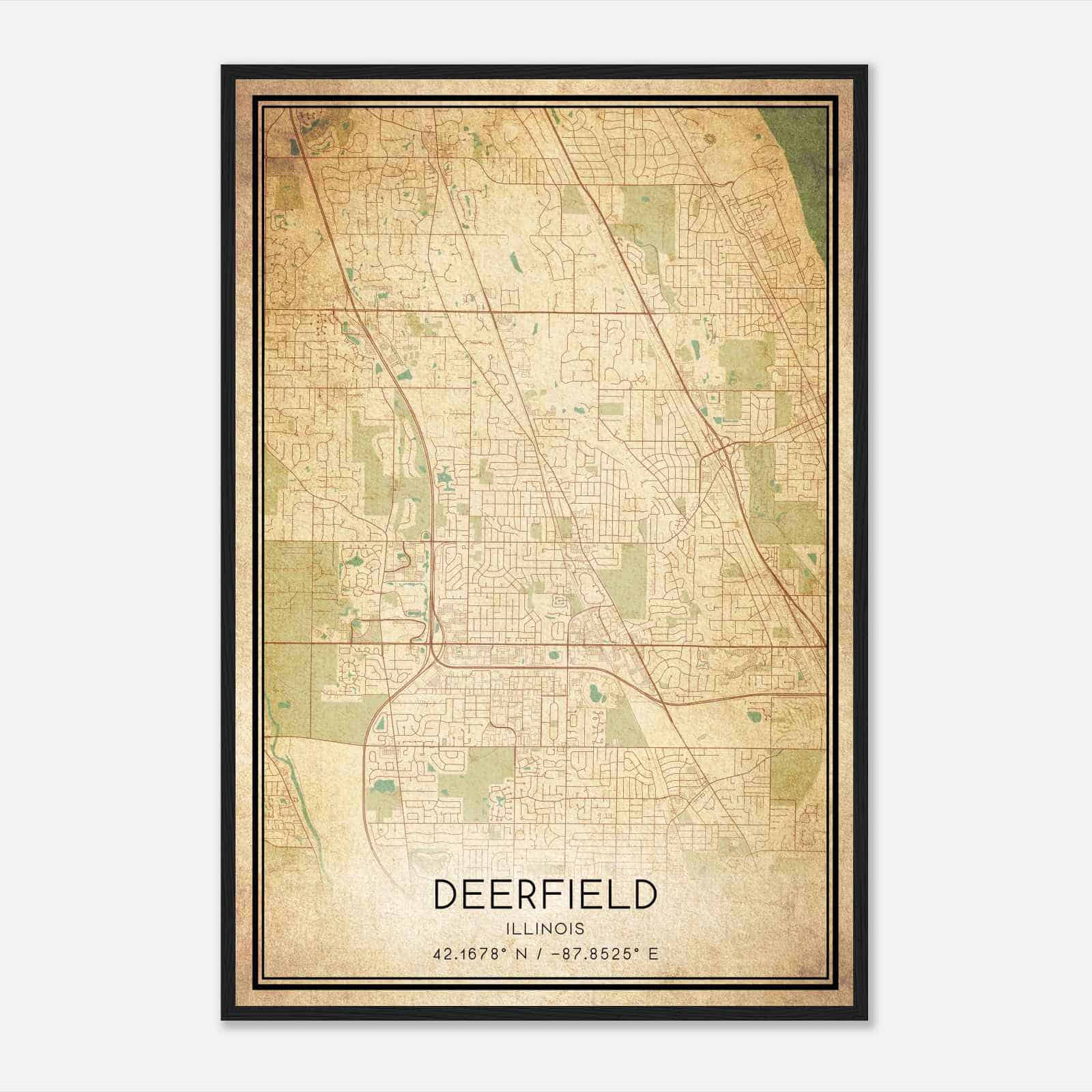 Vintage Deerfield Illinois Map Poster, Modern Home Decor Wall Art Print