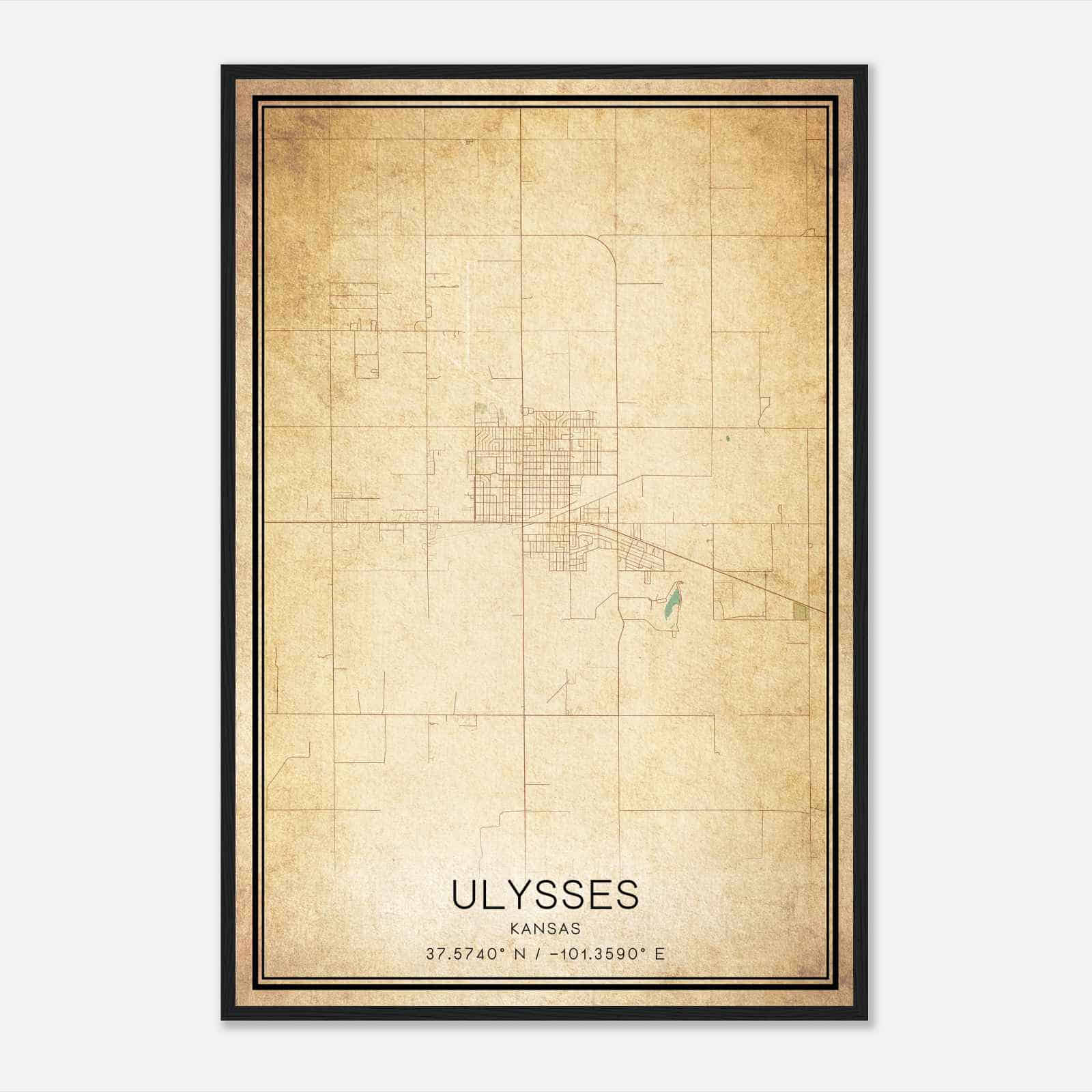 Vintage Ulysses Kansas Map Poster, Modern Home Decor Wall Art Print