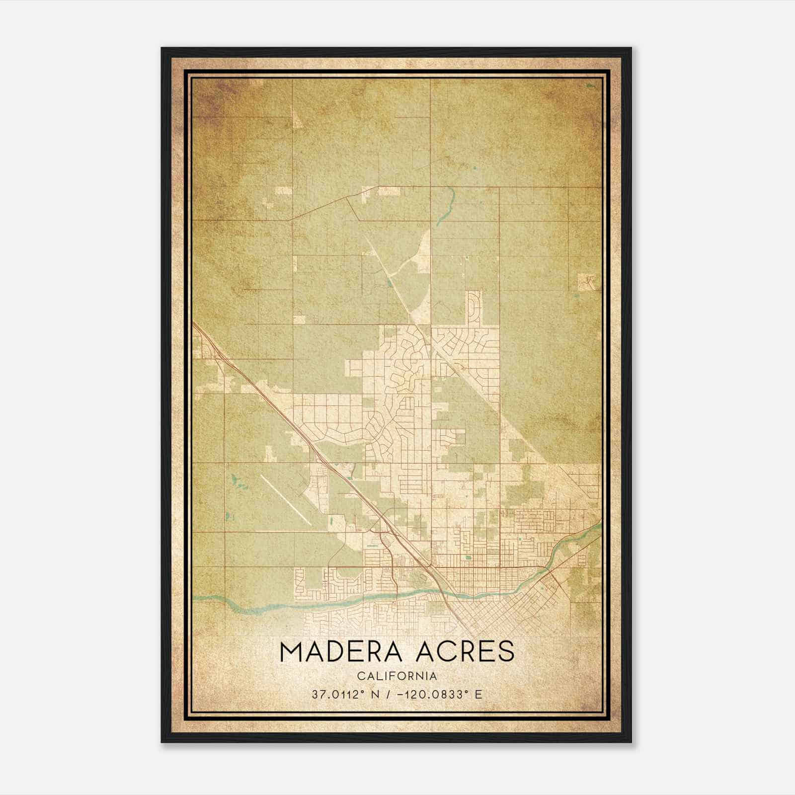 Vintage Madera Acres California Map Poster, Modern Home Decor Wall Art Print