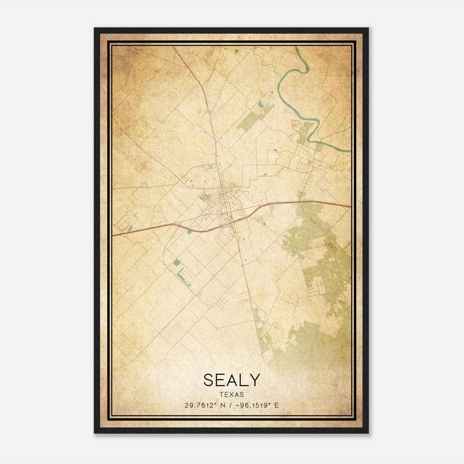 Vintage Sealy Texas Map Poster, Modern Home Decor Wall Art Print