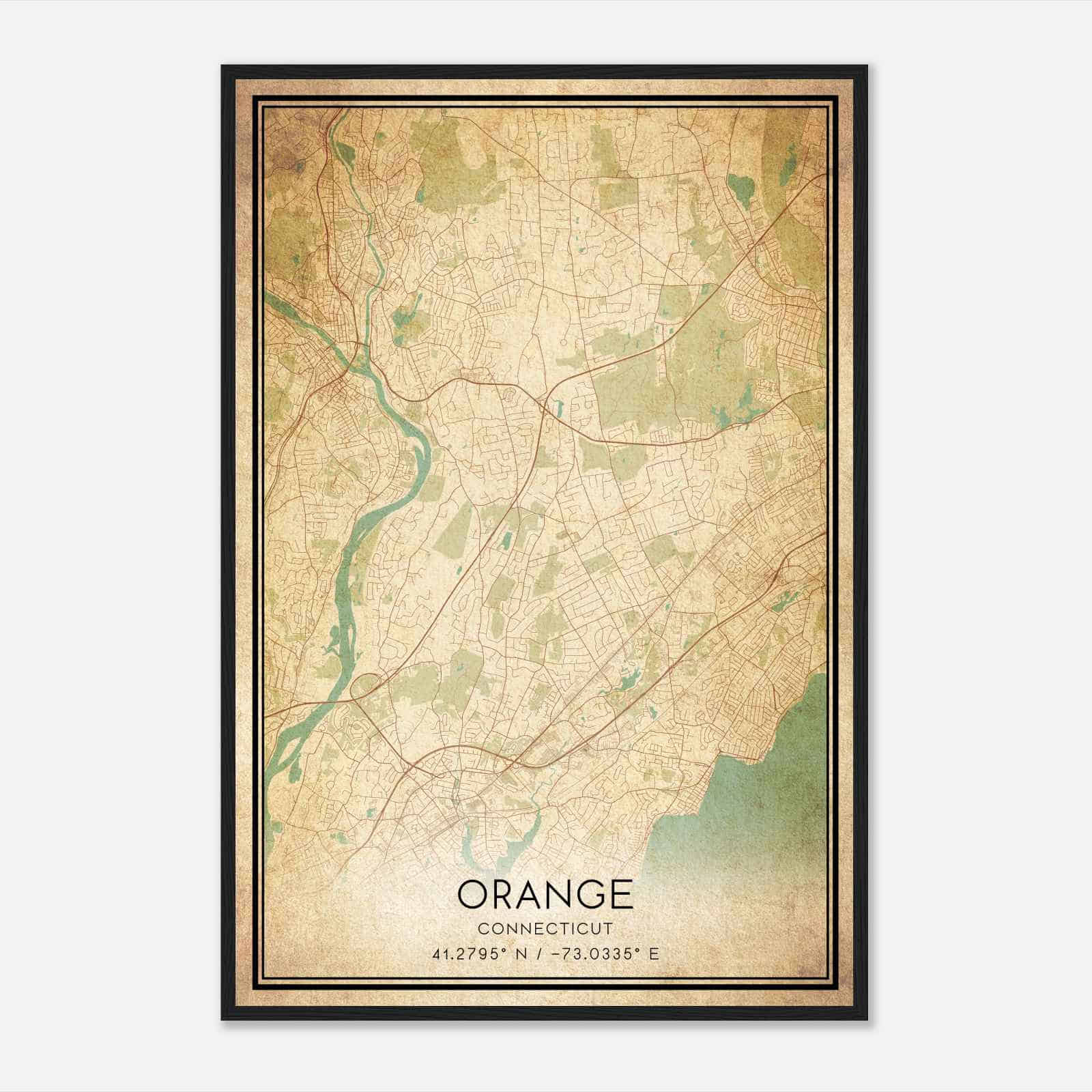 Vintage Orange Connecticut Map Poster, Modern Home Decor Wall Art Print