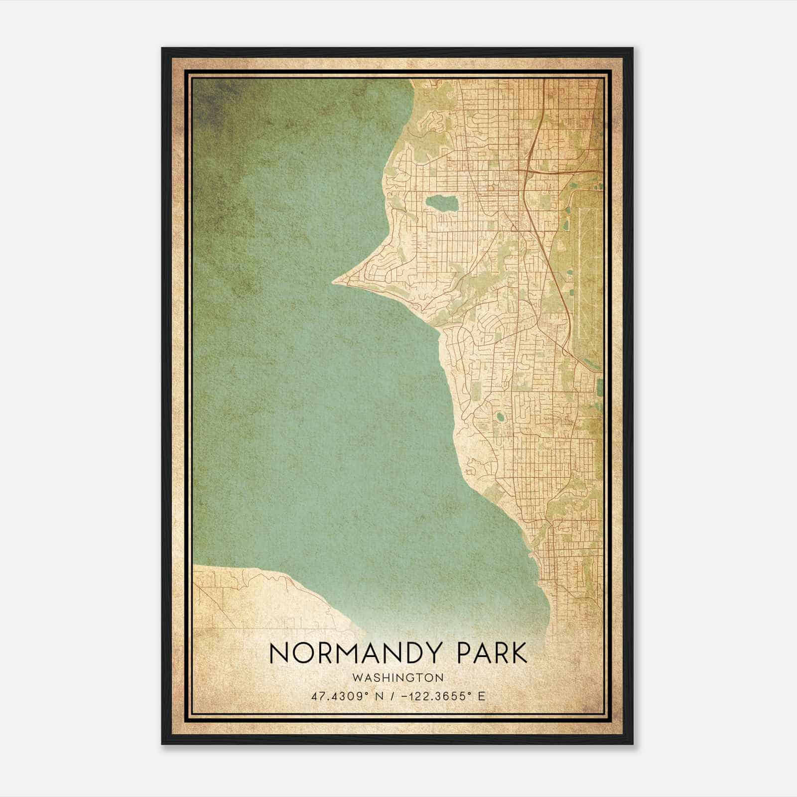 Vintage Normandy Park Washington Map Poster, Modern Home Decor Wall Art Print