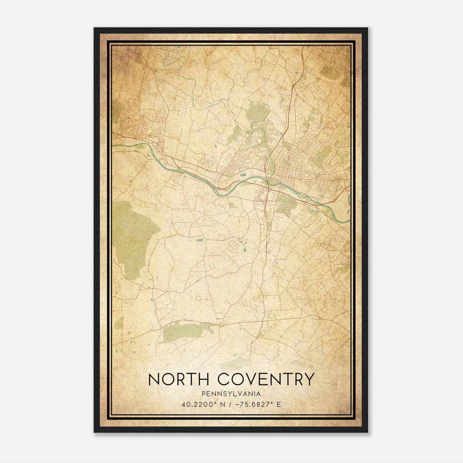 Vintage North Coventry Pennsylvania Map Poster, Modern Home Decor Wall Art Print