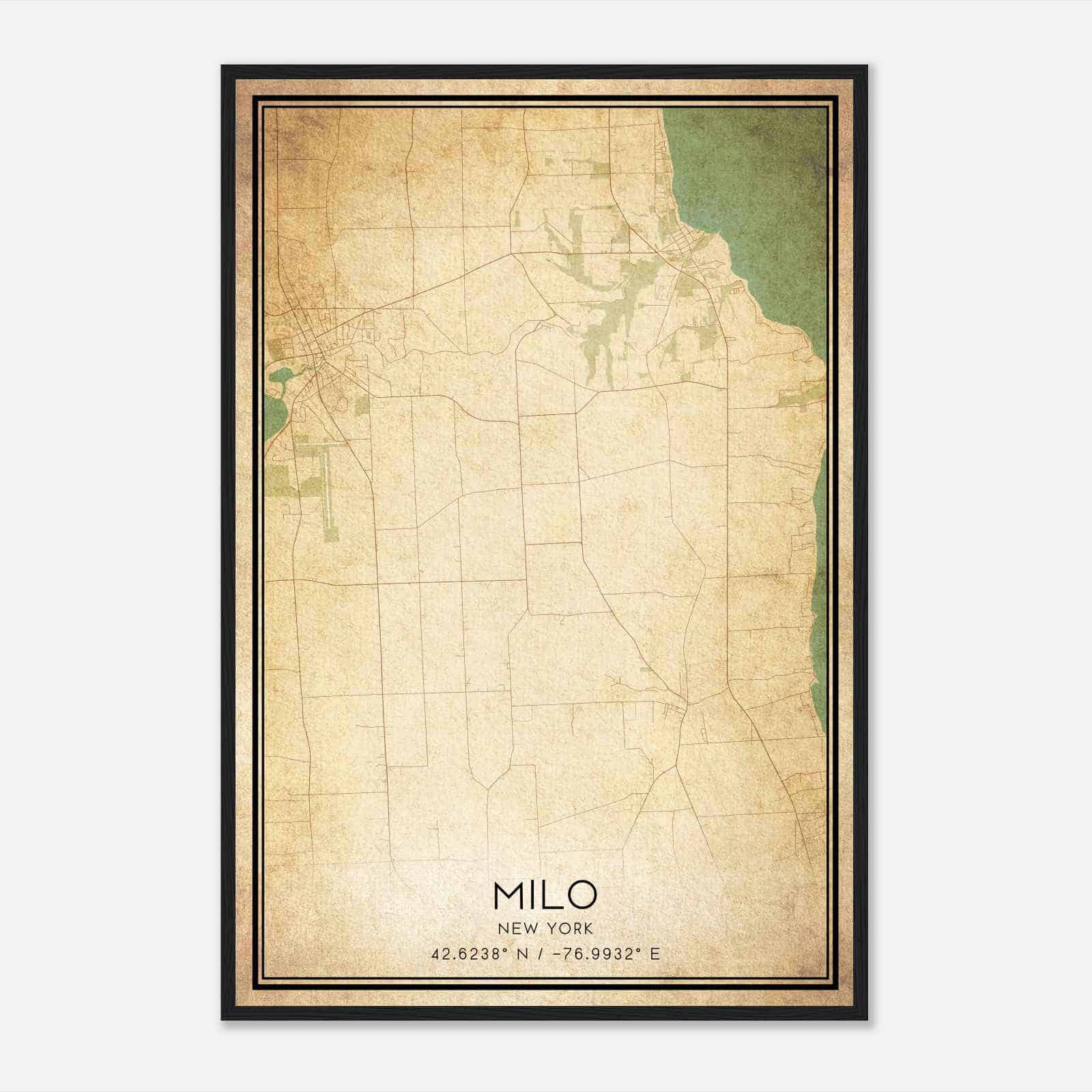 Vintage Milo New York Map Poster, Modern Home Decor Wall Art Print