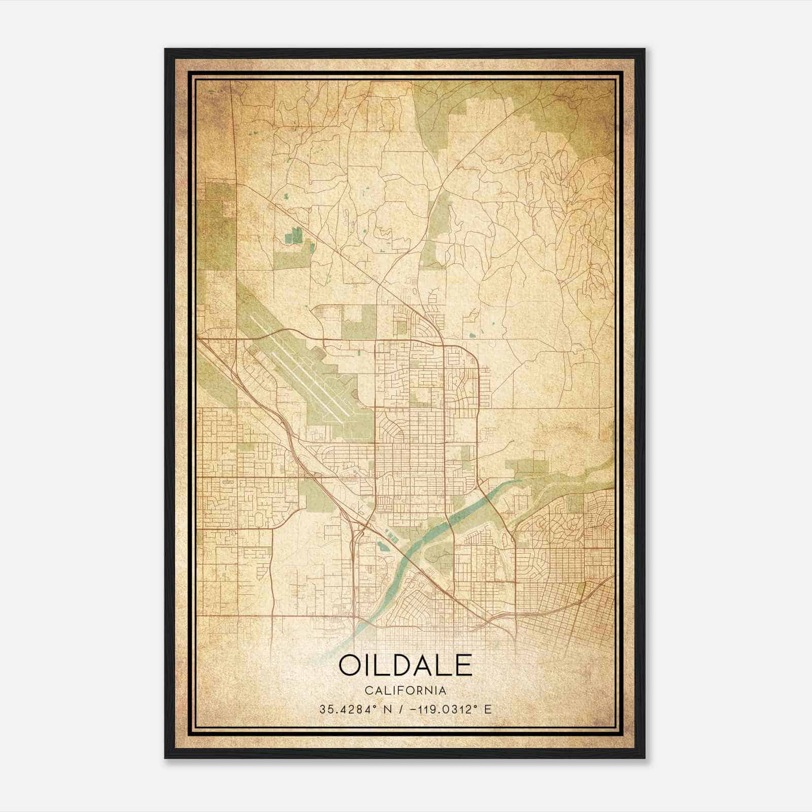 Vintage Oildale California Map Poster, Modern Home Decor Wall Art Print