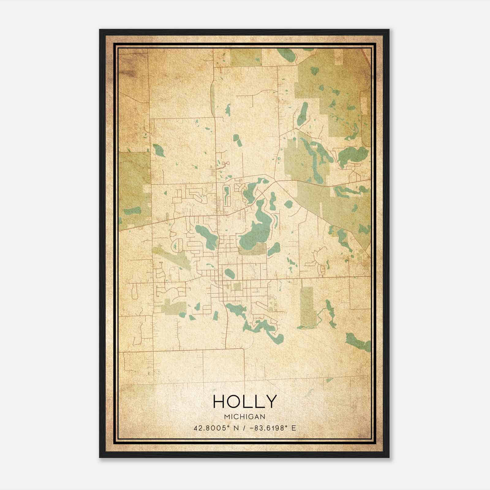 Vintage Holly Michigan Map Poster, Modern Home Decor Wall Art Print