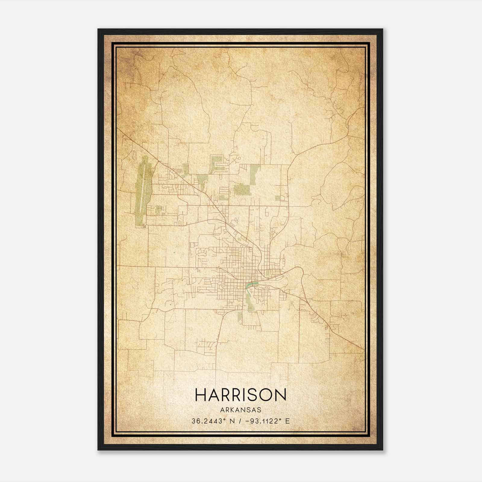 Vintage Harrison Arkansas Map Poster, Modern Home Decor Wall Art Print