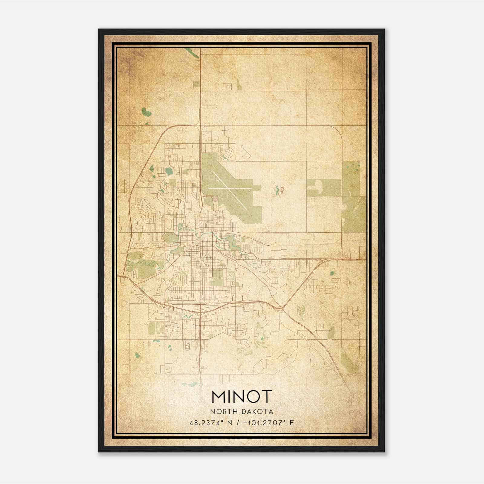 Vintage Minot North Dakota Map Poster, Modern Home Decor Wall Art Print