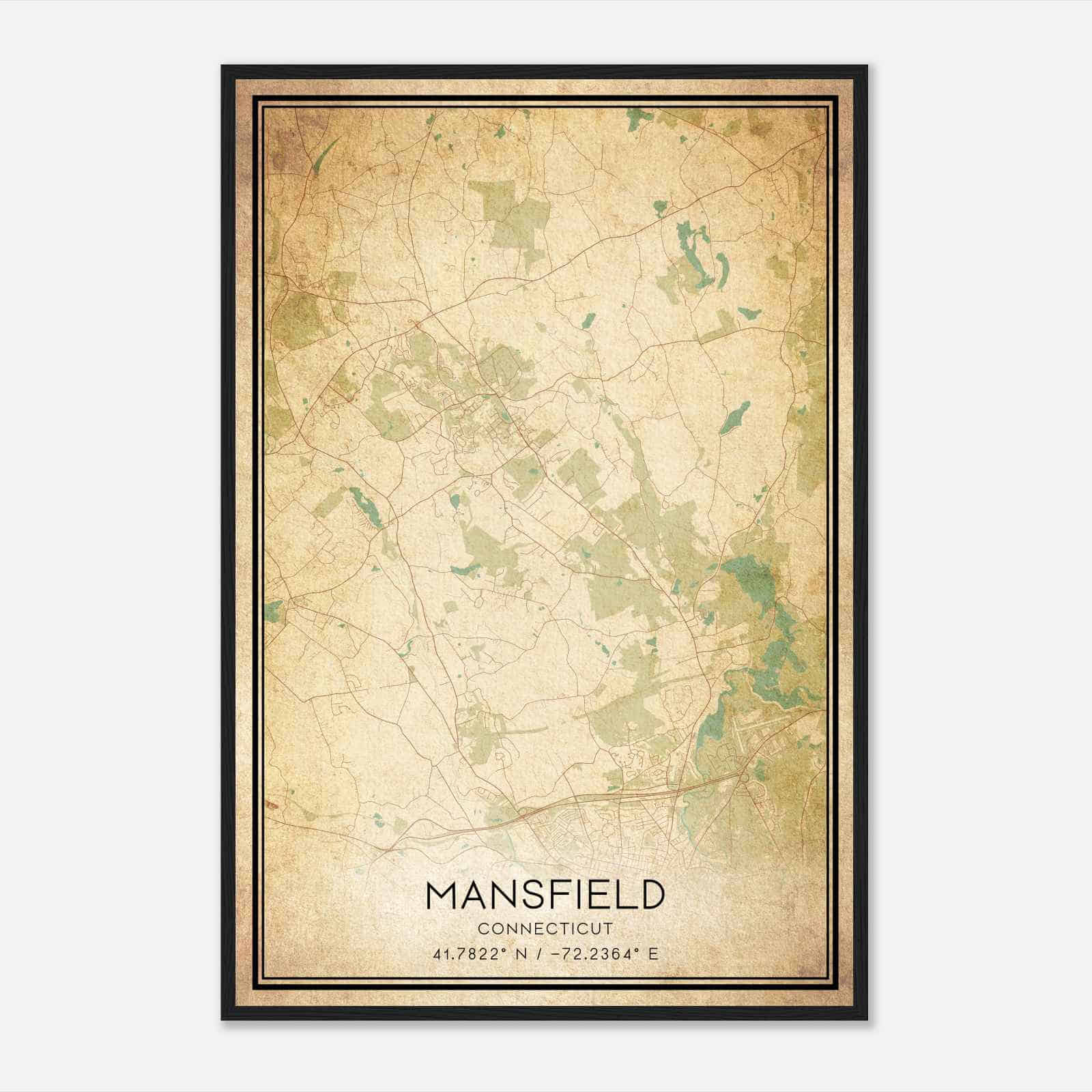 Vintage Mansfield Connecticut Map Poster, Modern Home Decor Wall Art Print