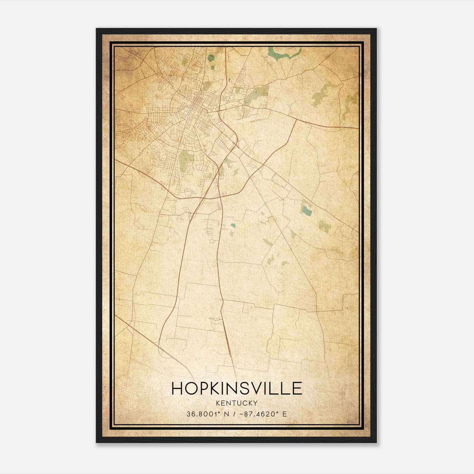 Vintage Hopkinsville Kentucky Map Poster, Modern Home Decor Wall Art Print