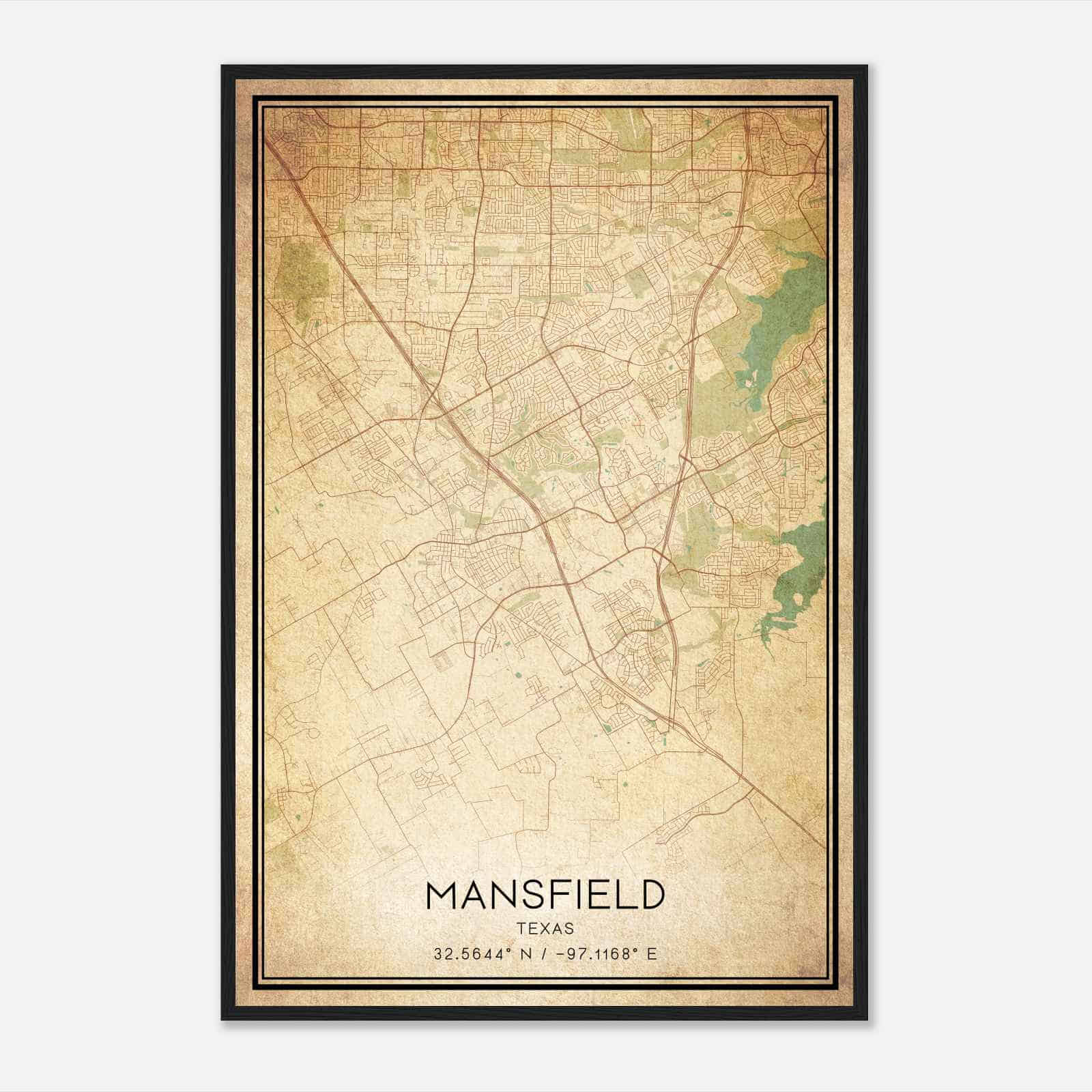 Vintage Mansfield Texas Map Poster, Modern Home Decor Wall Art Print