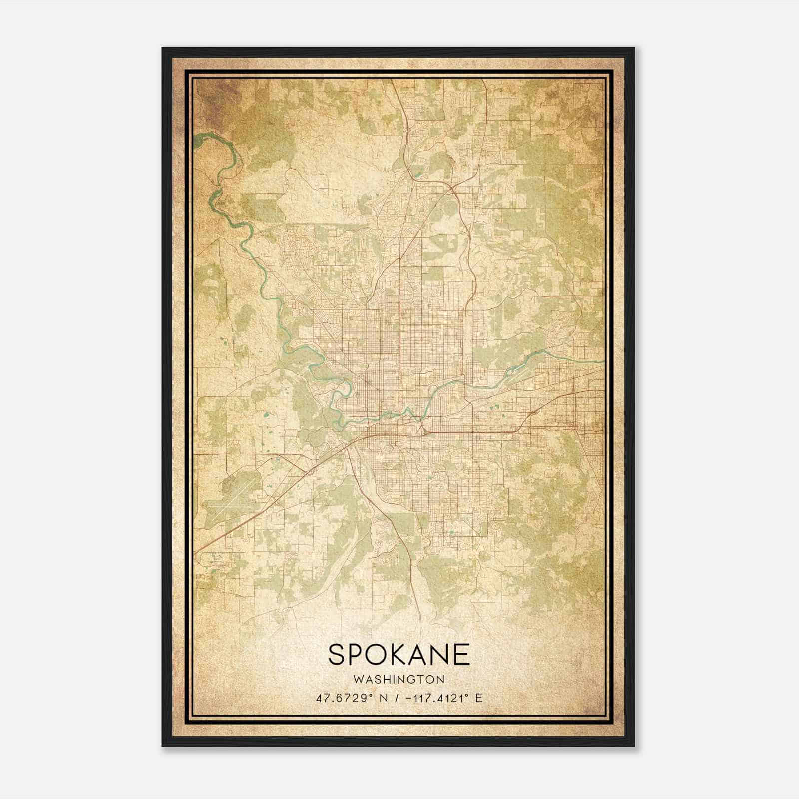 Vintage Spokane Washington Map Poster, Modern Home Decor Wall Art Print