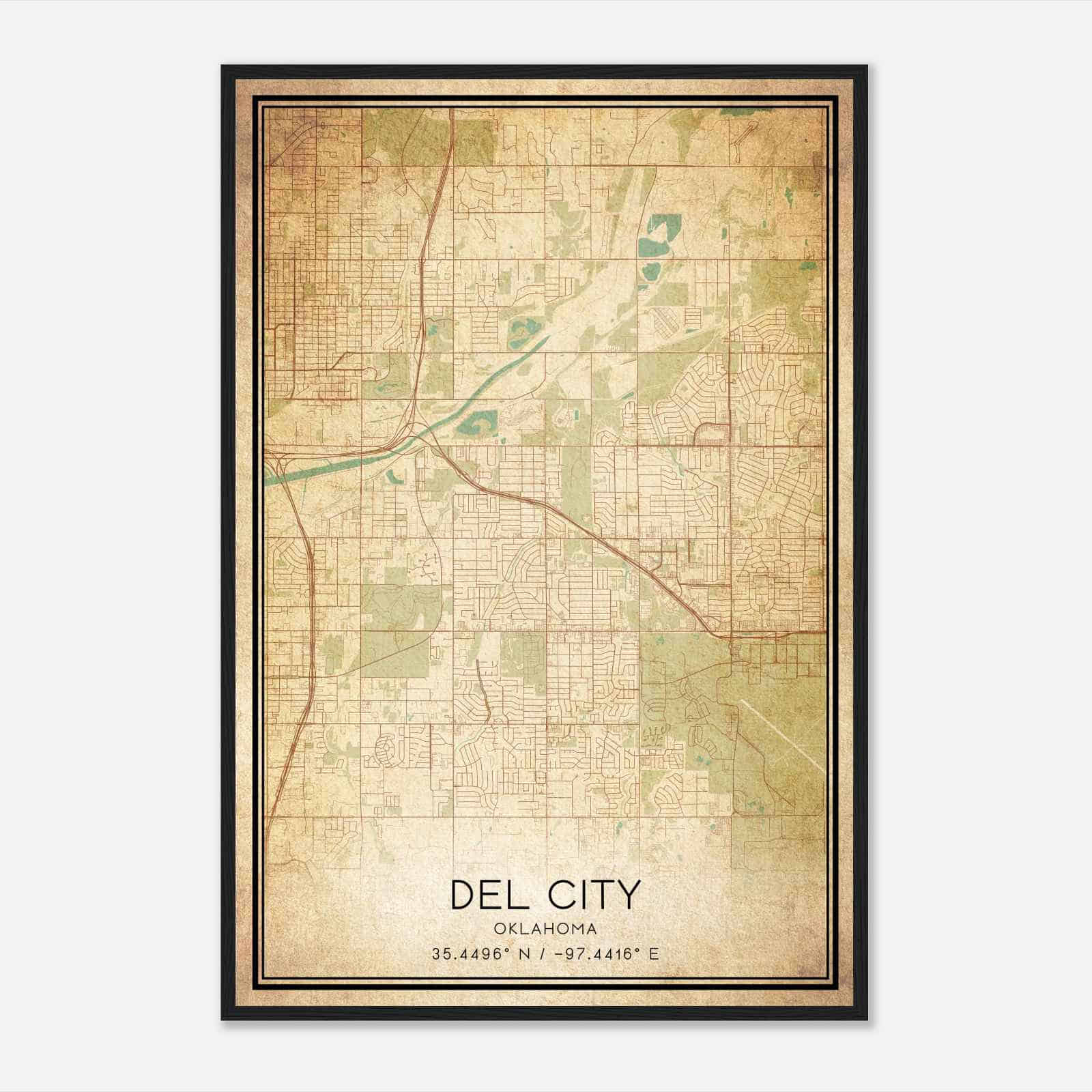 Vintage Del City Oklahoma Map Poster, Modern Home Decor Wall Art Print