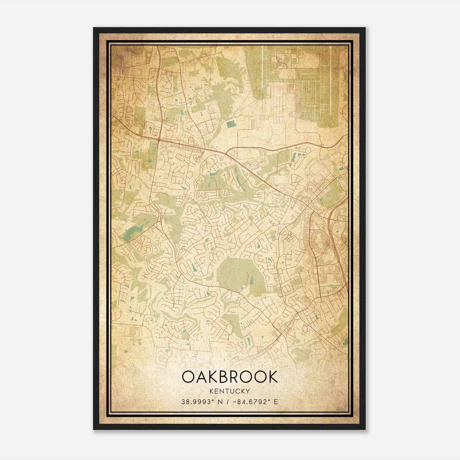 Vintage Oakbrook Kentucky Map Poster, Modern Home Decor Wall Art Print