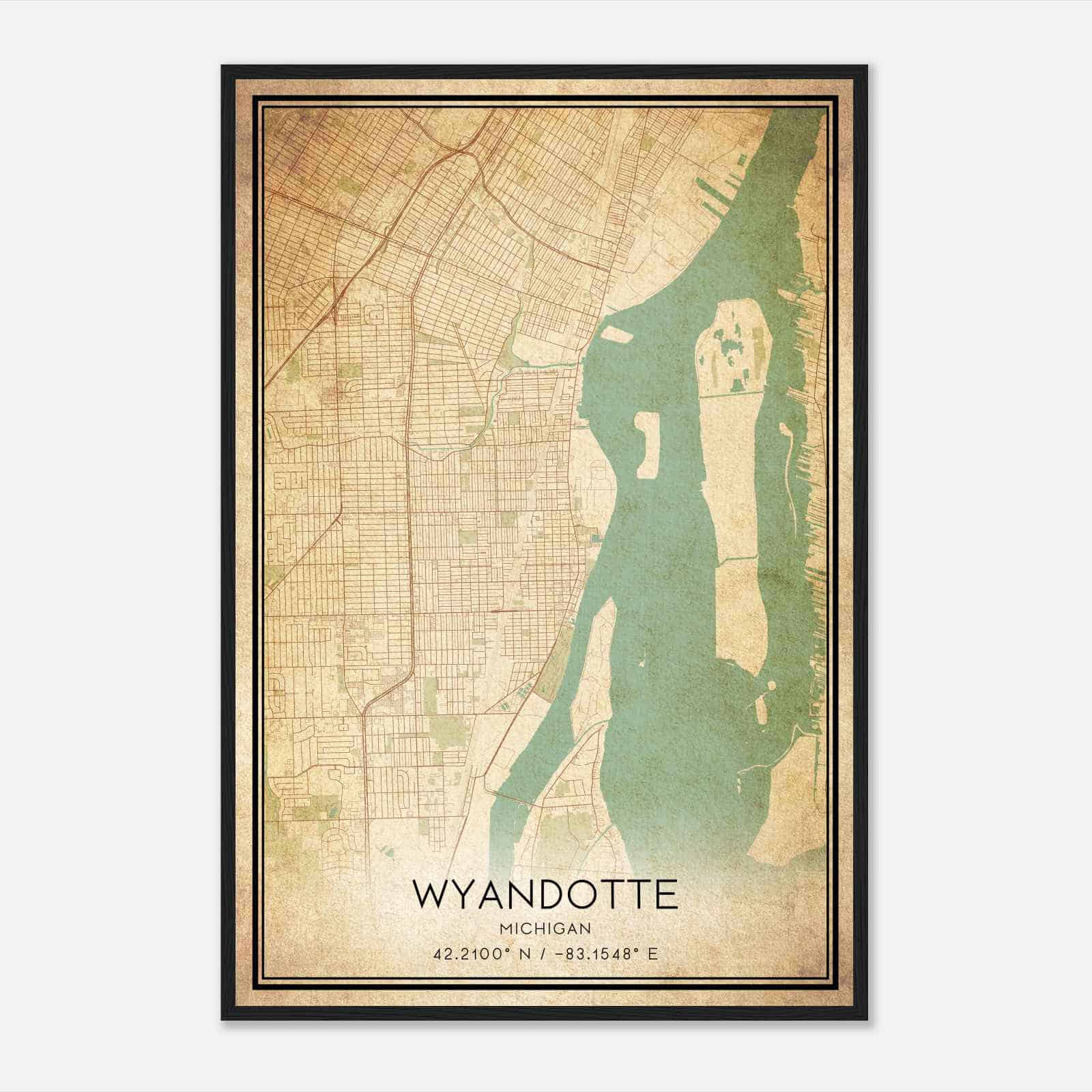 Vintage Wyandotte Michigan Map Poster, Modern Home Decor Wall Art Print