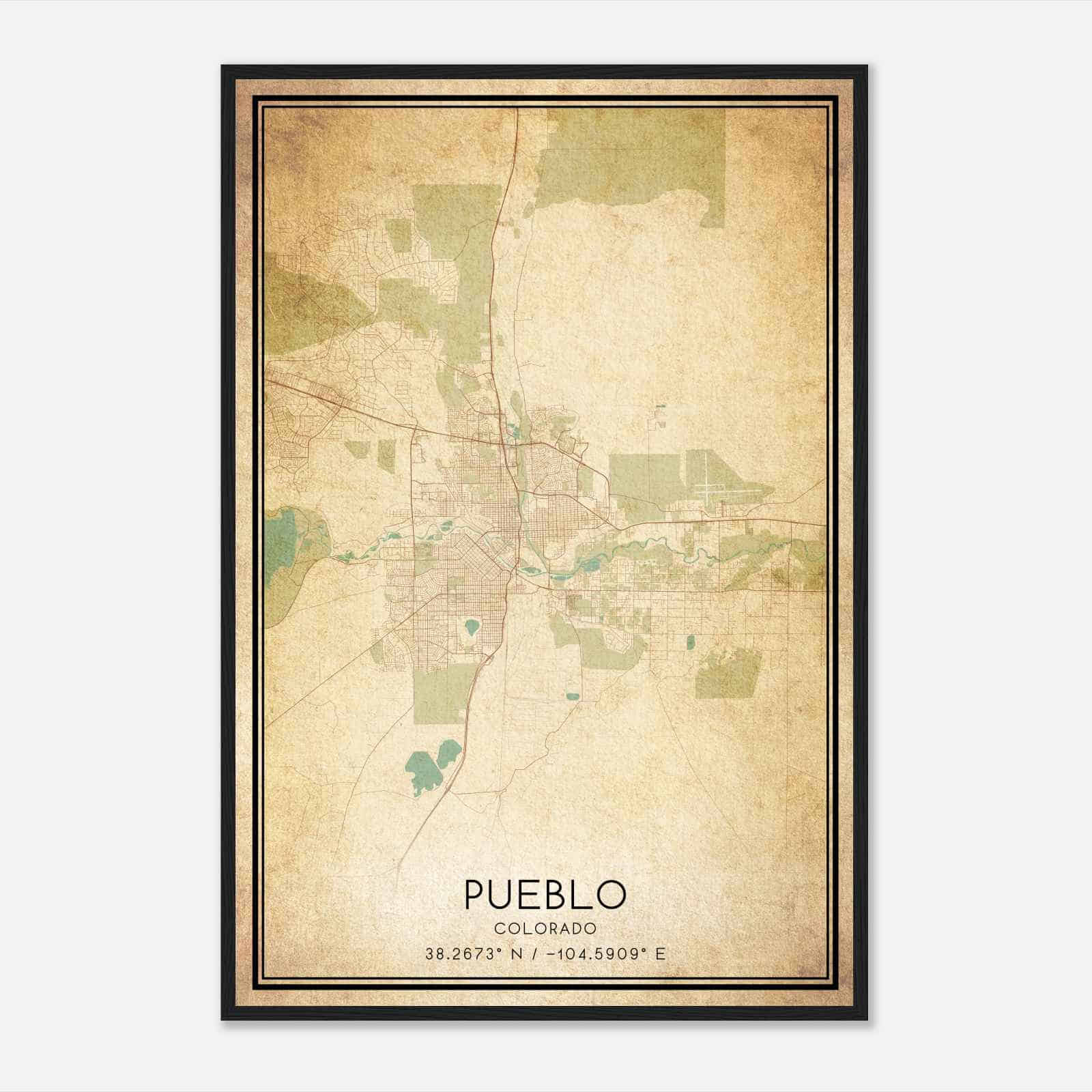 Vintage Pueblo Colorado Map Poster, Modern Home Decor Wall Art Print