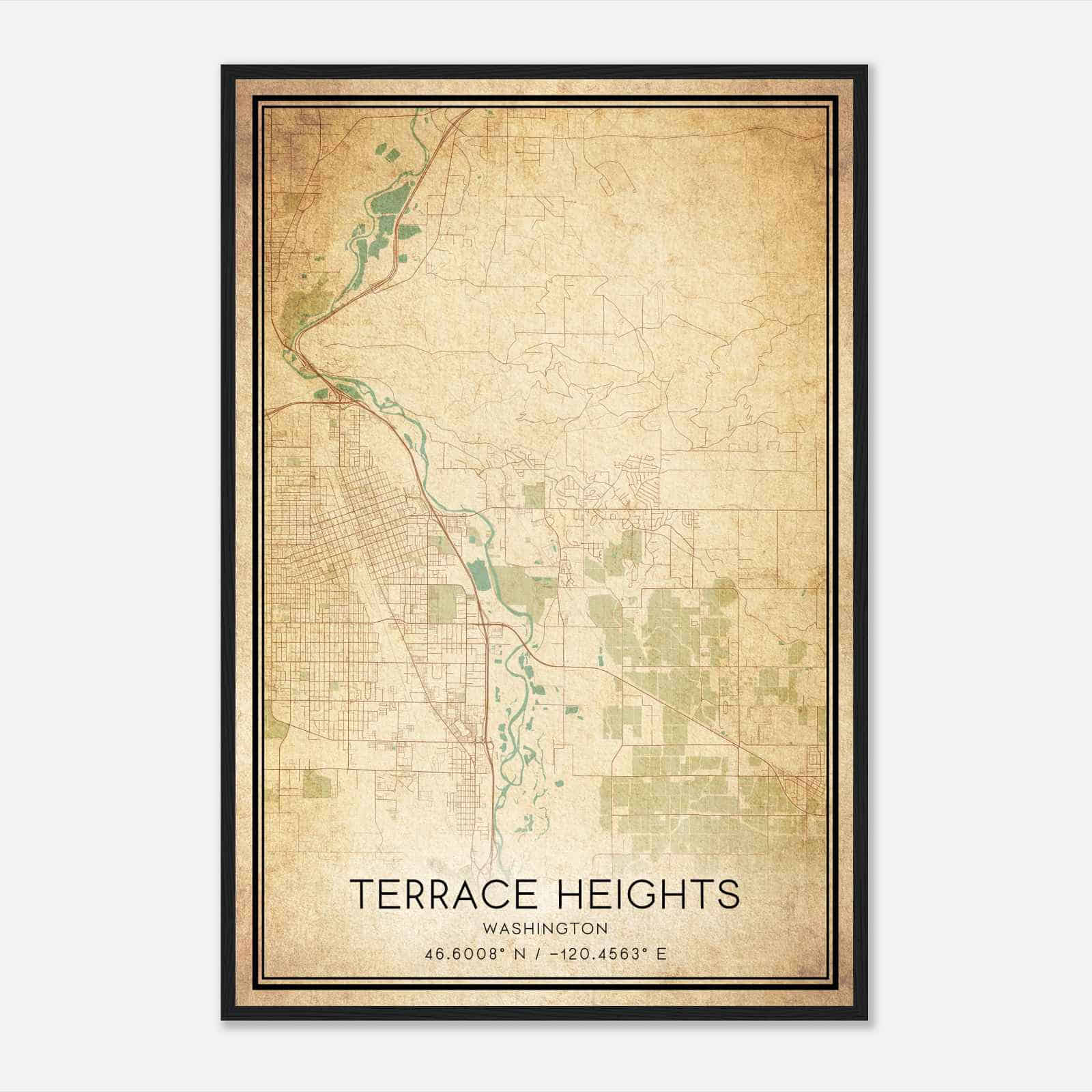 Vintage Terrace Heights Washington Map Poster, Modern Home Decor Wall Art Print