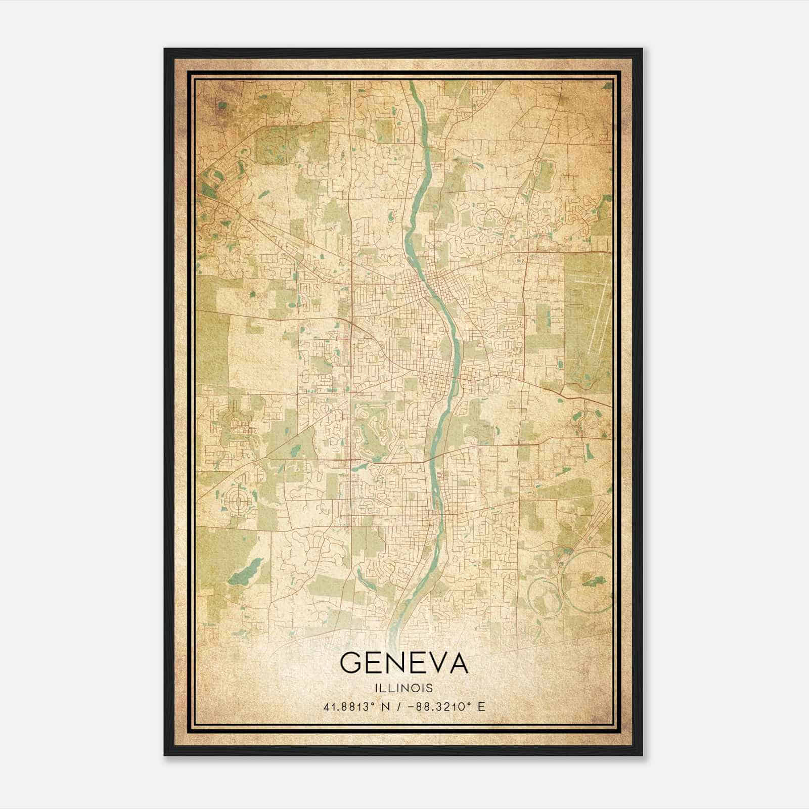 Vintage Geneva Illinois Map Poster, Modern Home Decor Wall Art Print