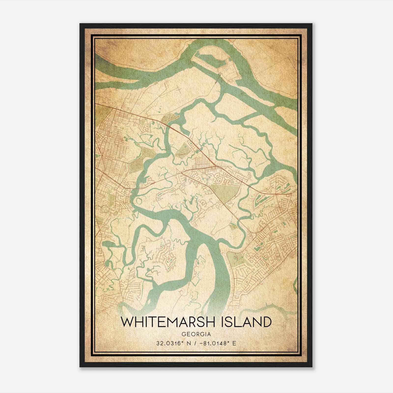 Vintage Whitemarsh Island Georgia Map Poster, Modern Home Decor Wall Art Print