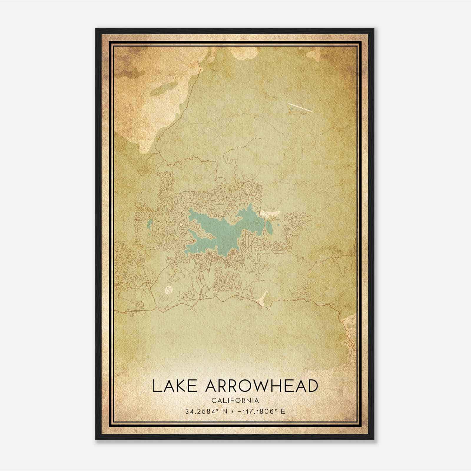 Vintage Lake Arrowhead California Map Poster, Modern Home Decor Wall Art Print