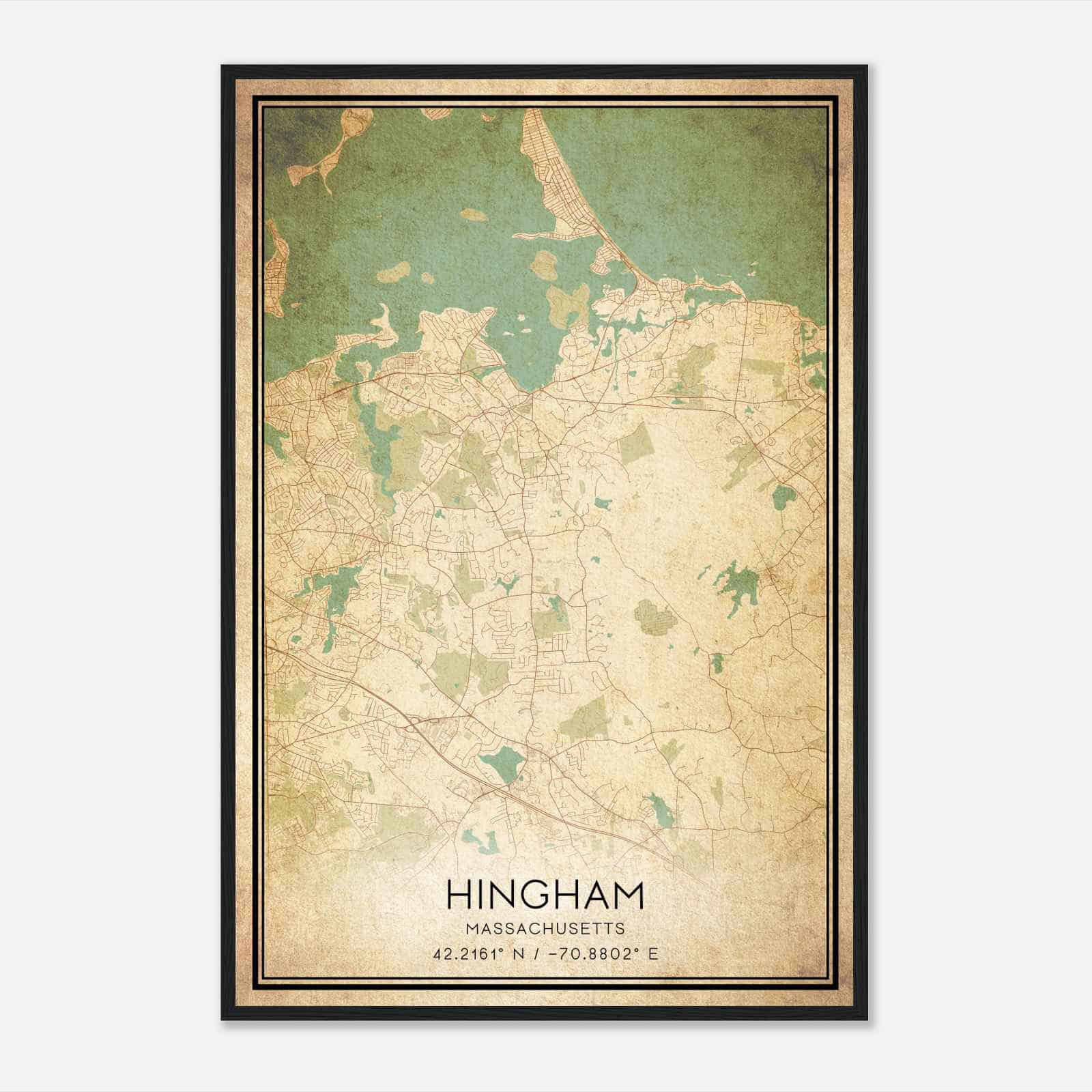 Vintage Hingham Massachusetts Map Poster, Modern Home Decor Wall Art Print