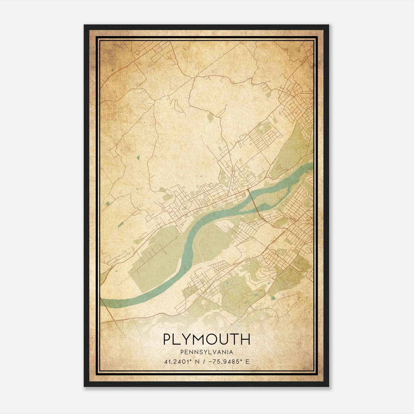 Vintage Plymouth Pennsylvania Map Poster, Modern Home Decor Wall Art Print