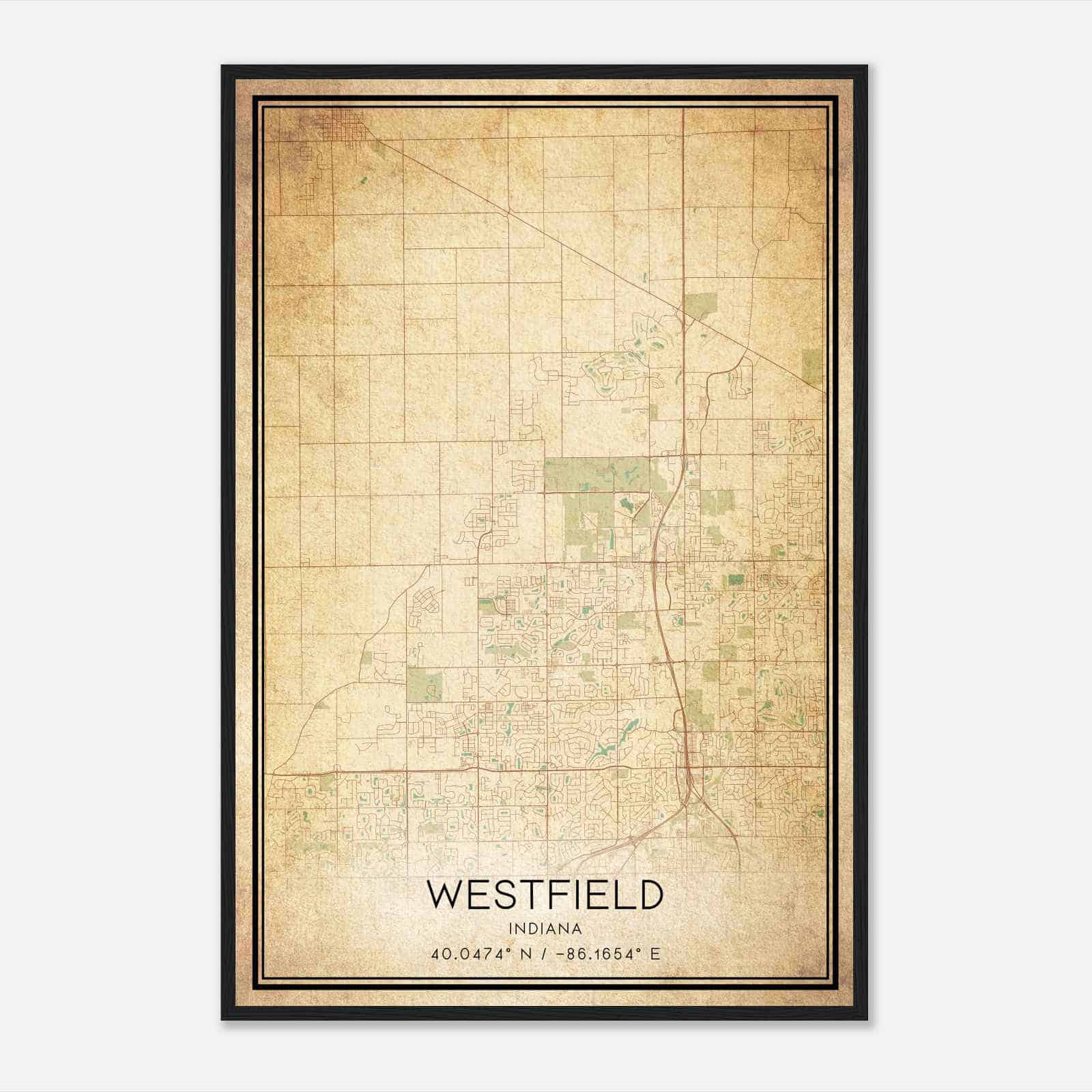 Vintage Westfield Indiana Map Poster, Modern Home Decor Wall Art Print
