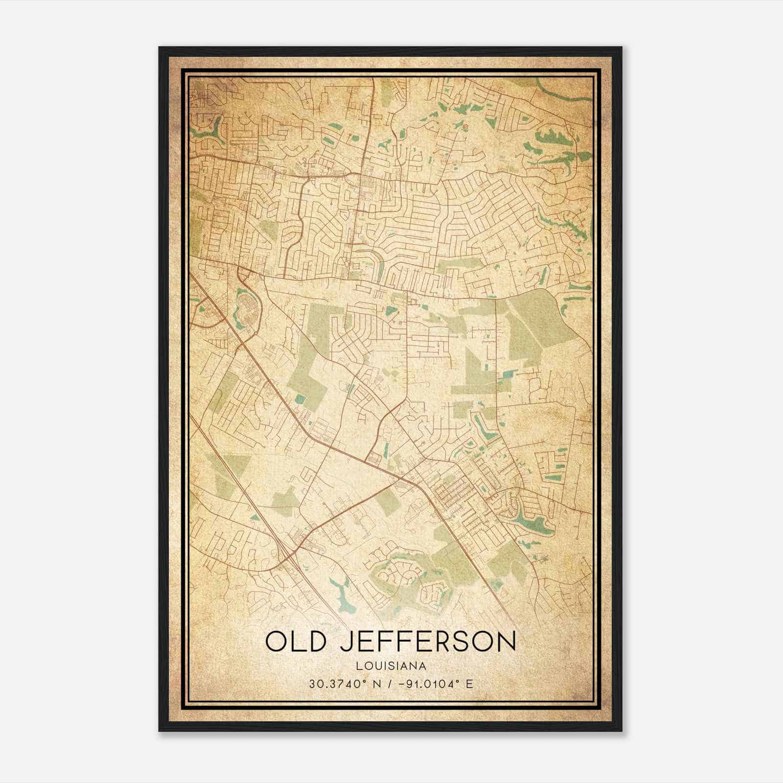 Vintage Old Jefferson Louisiana Map Poster, Modern Home Decor Wall Art Print