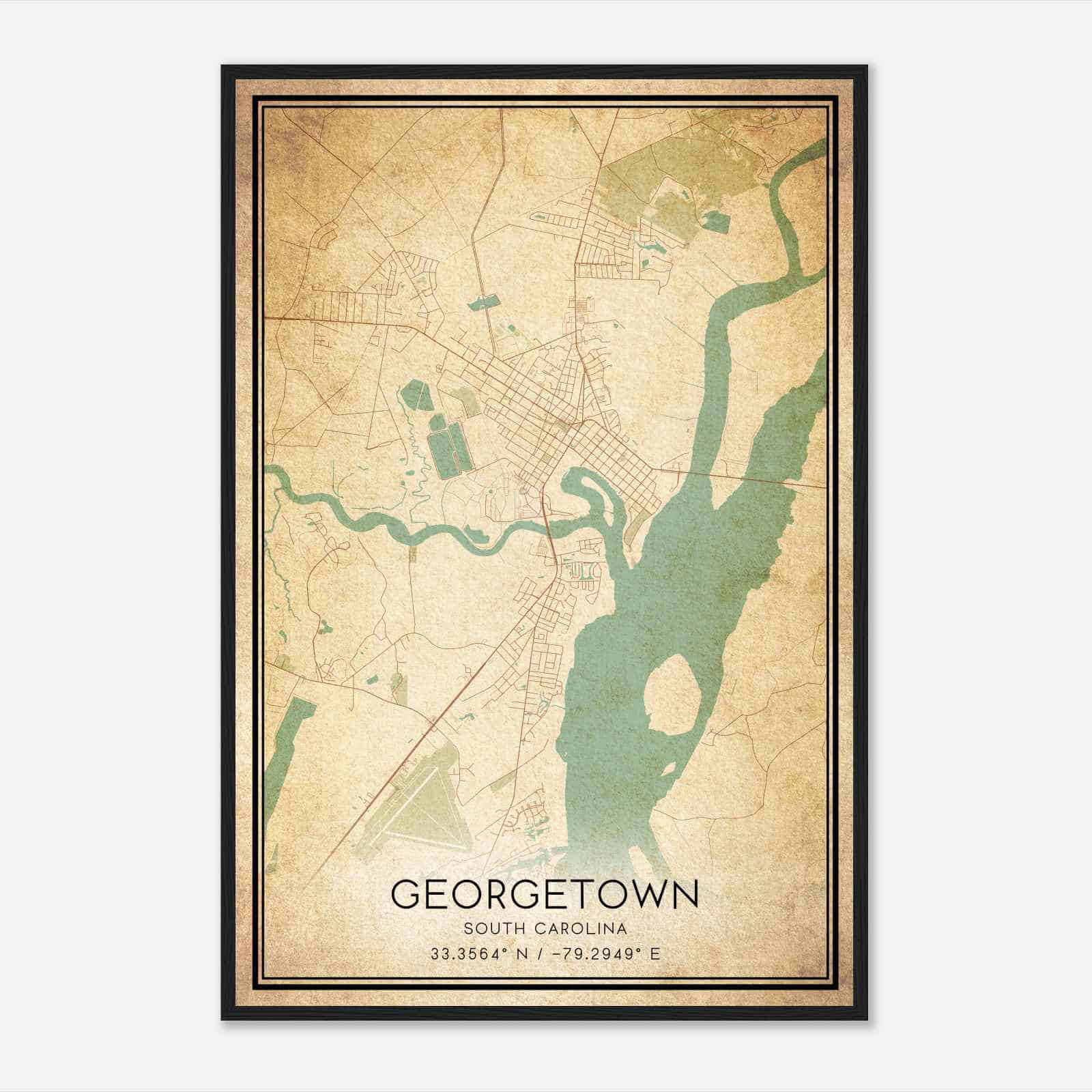 Vintage Georgetown South Carolina Map Poster, Modern Home Decor Wall Art Print