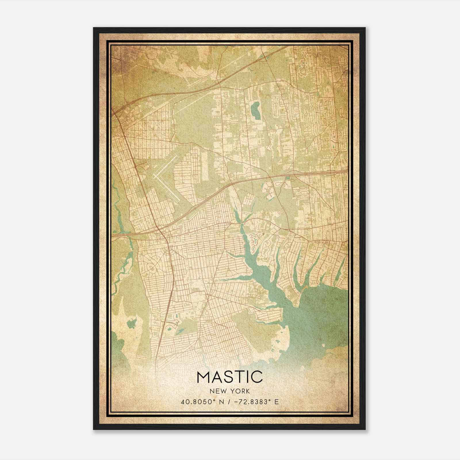 Vintage Mastic New York Map Poster, Modern Home Decor Wall Art Print