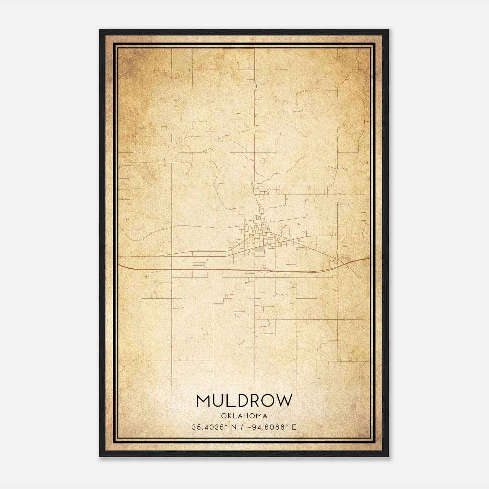 Vintage Muldrow Oklahoma Map Poster, Modern Home Decor Wall Art Print