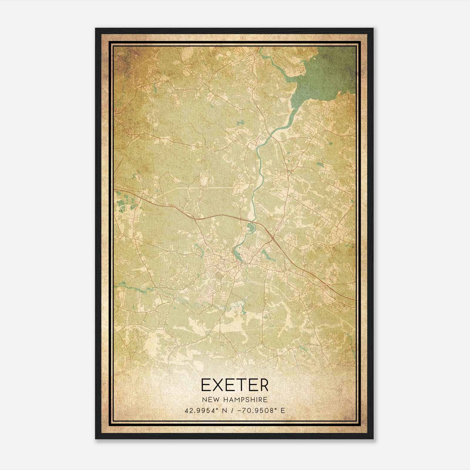 Vintage Exeter New Hampshire Map Poster, Modern Home Decor Wall Art Print