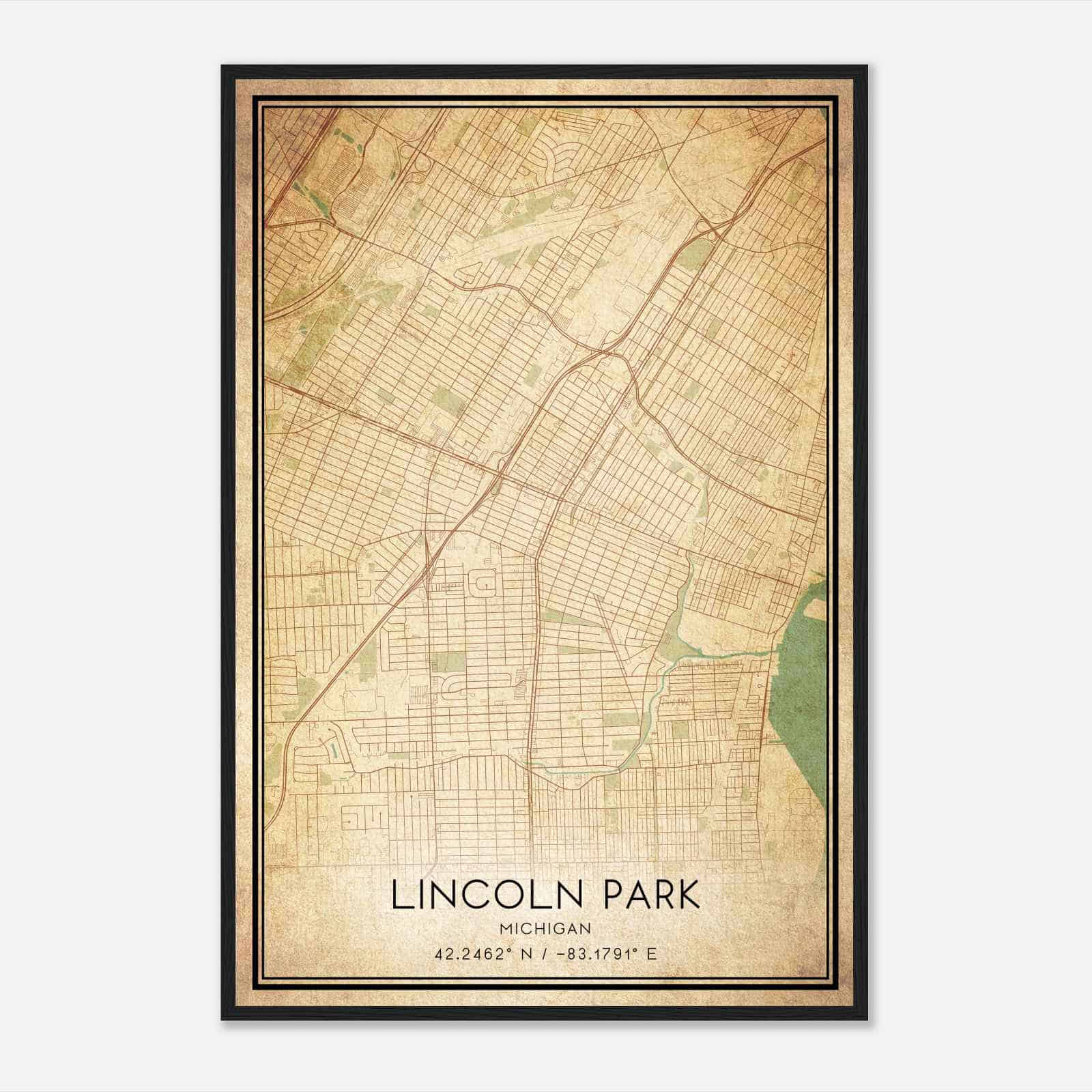 Vintage Lincoln Park Michigan Map Poster, Modern Home Decor Wall Art Print