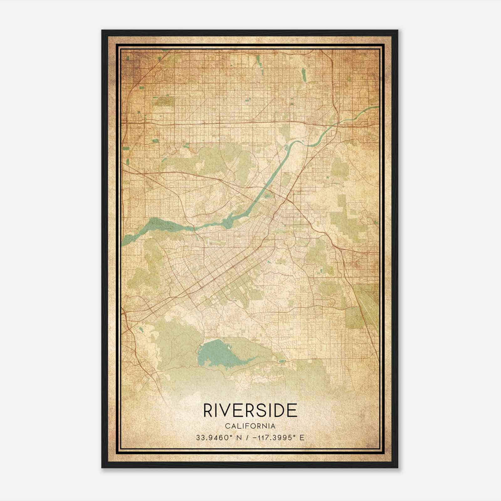 Vintage Riverside California Map Poster, Modern Home Decor Wall Art Print