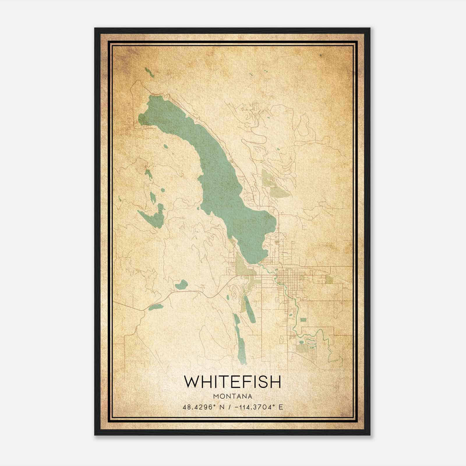 Vintage Whitefish Montana Map Poster, Modern Home Decor Wall Art Print