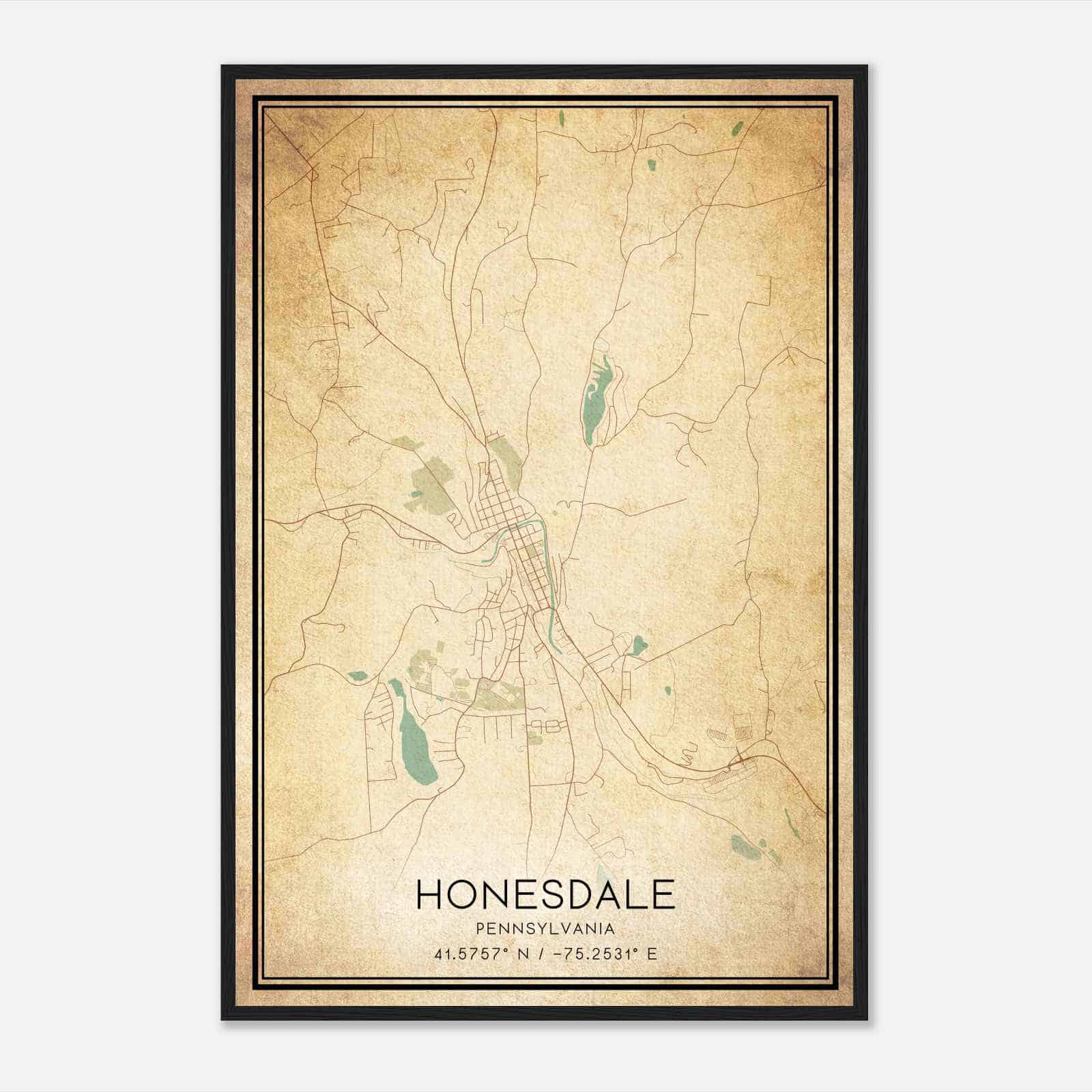 Vintage Honesdale Pennsylvania Map Poster, Modern Home Decor Wall Art Print
