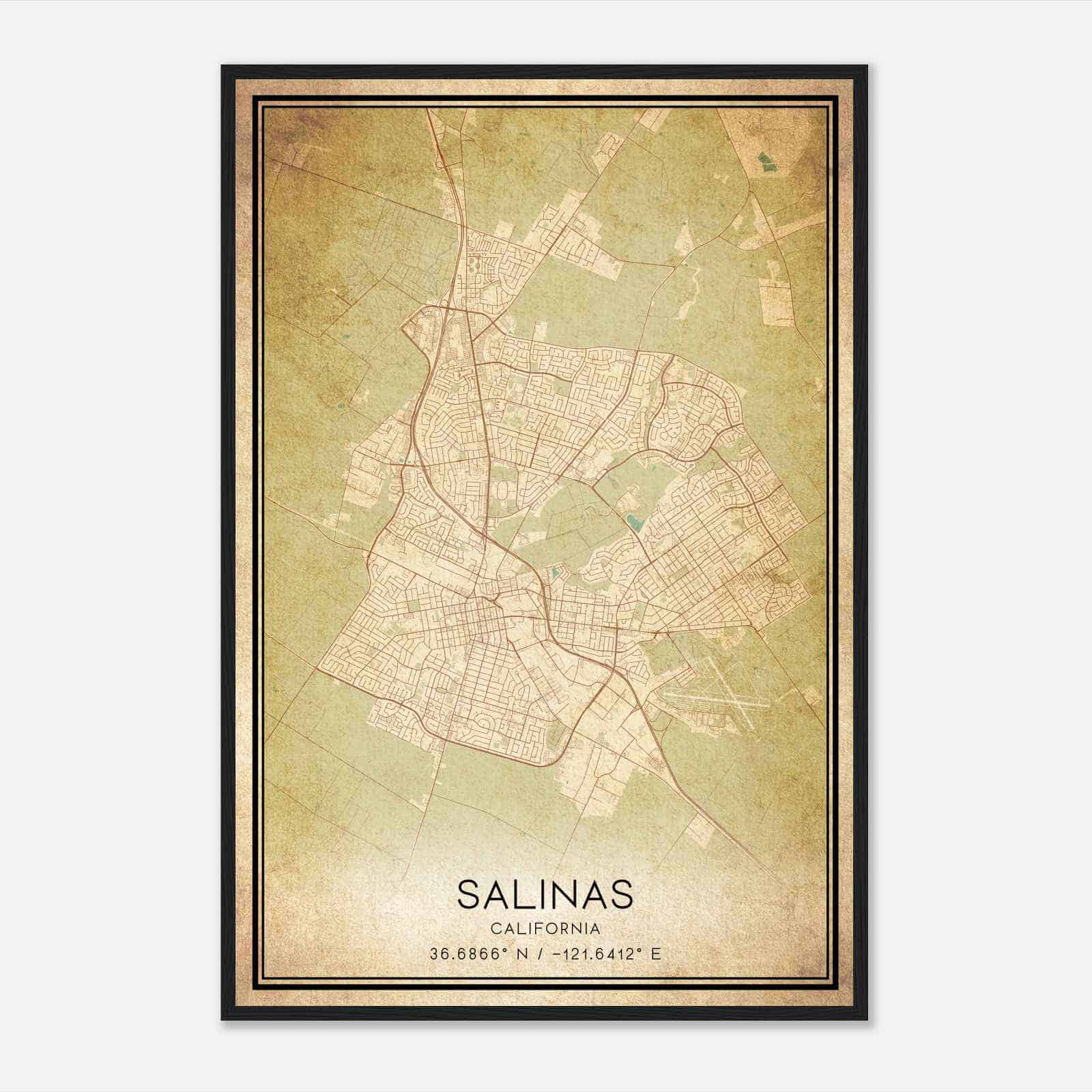 Vintage Salinas California Map Poster, Modern Home Decor Wall Art Print