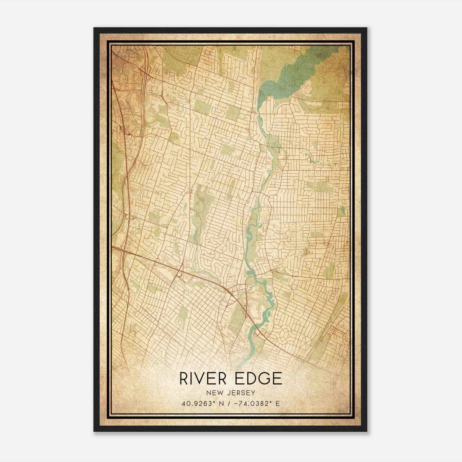 Vintage River Edge New Jersey Map Poster, Modern Home Decor Wall Art Print