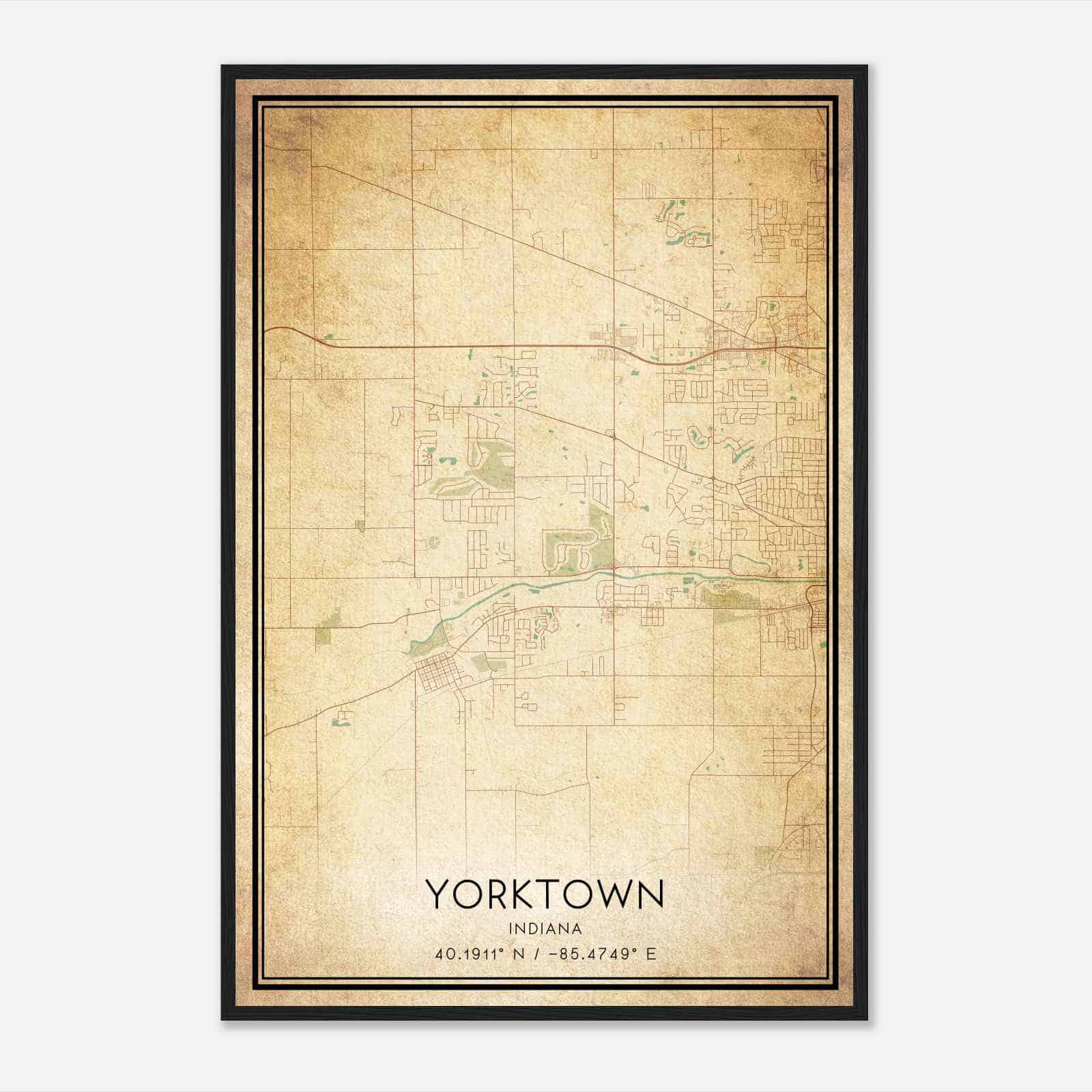 Vintage Yorktown Indiana Map Poster, Modern Home Decor Wall Art Print