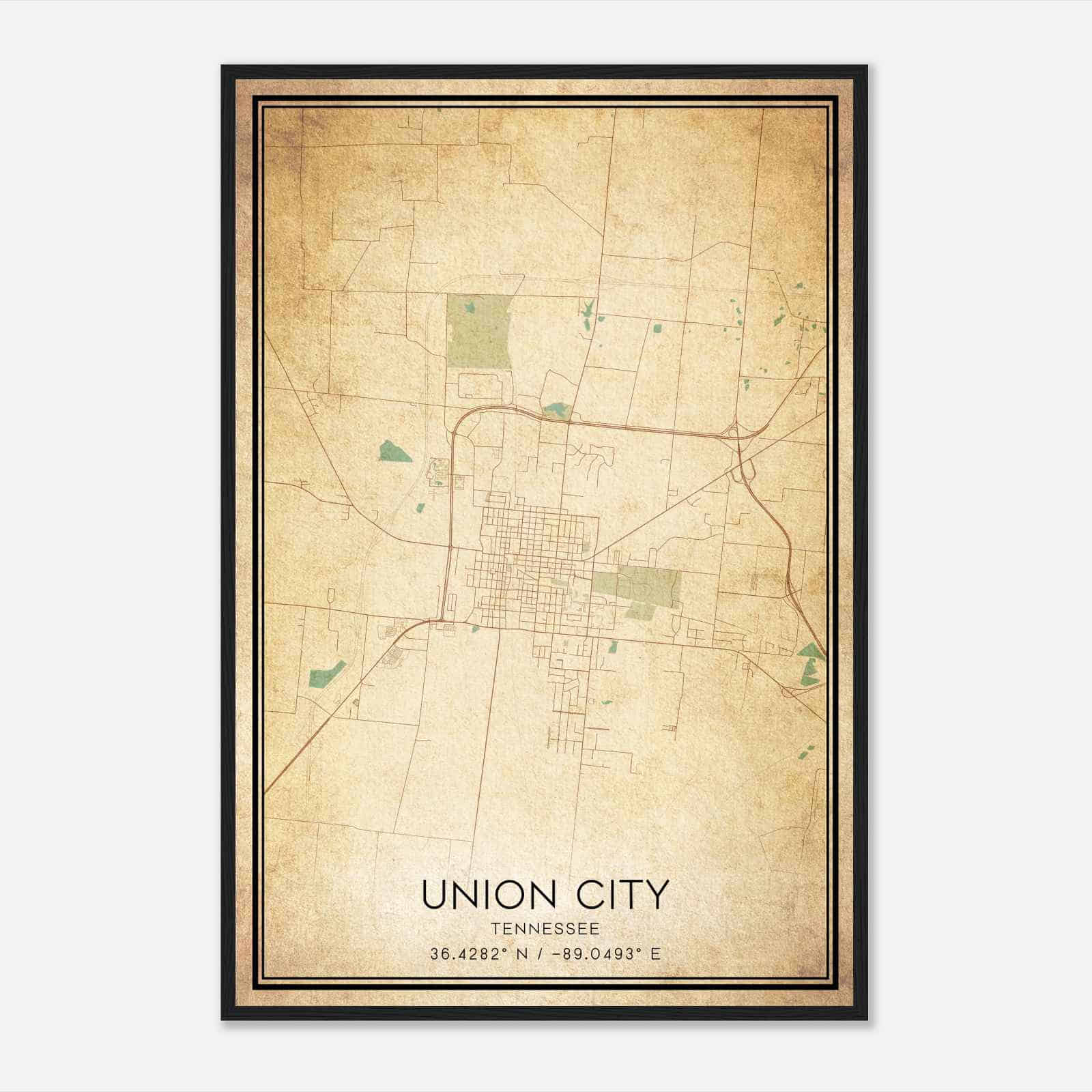Vintage Union City Tennessee Map Poster, Modern Home Decor Wall Art Print