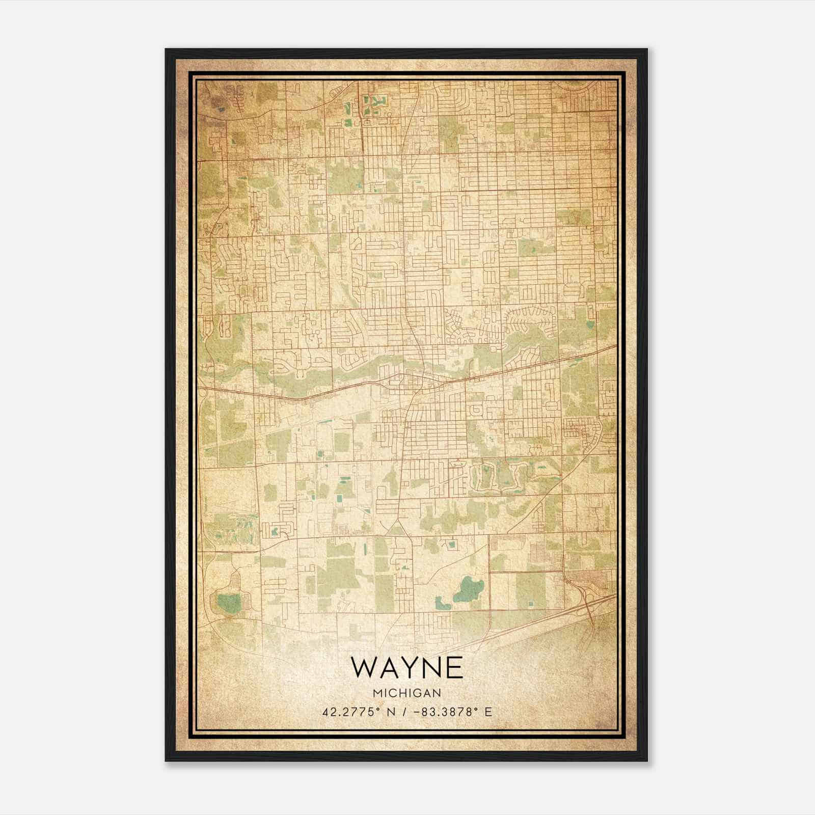 Vintage Wayne Michigan Map Poster, Modern Home Decor Wall Art Print Vintage Wayne Michigan Map Poster, Modern Home Decor Wall Art Print