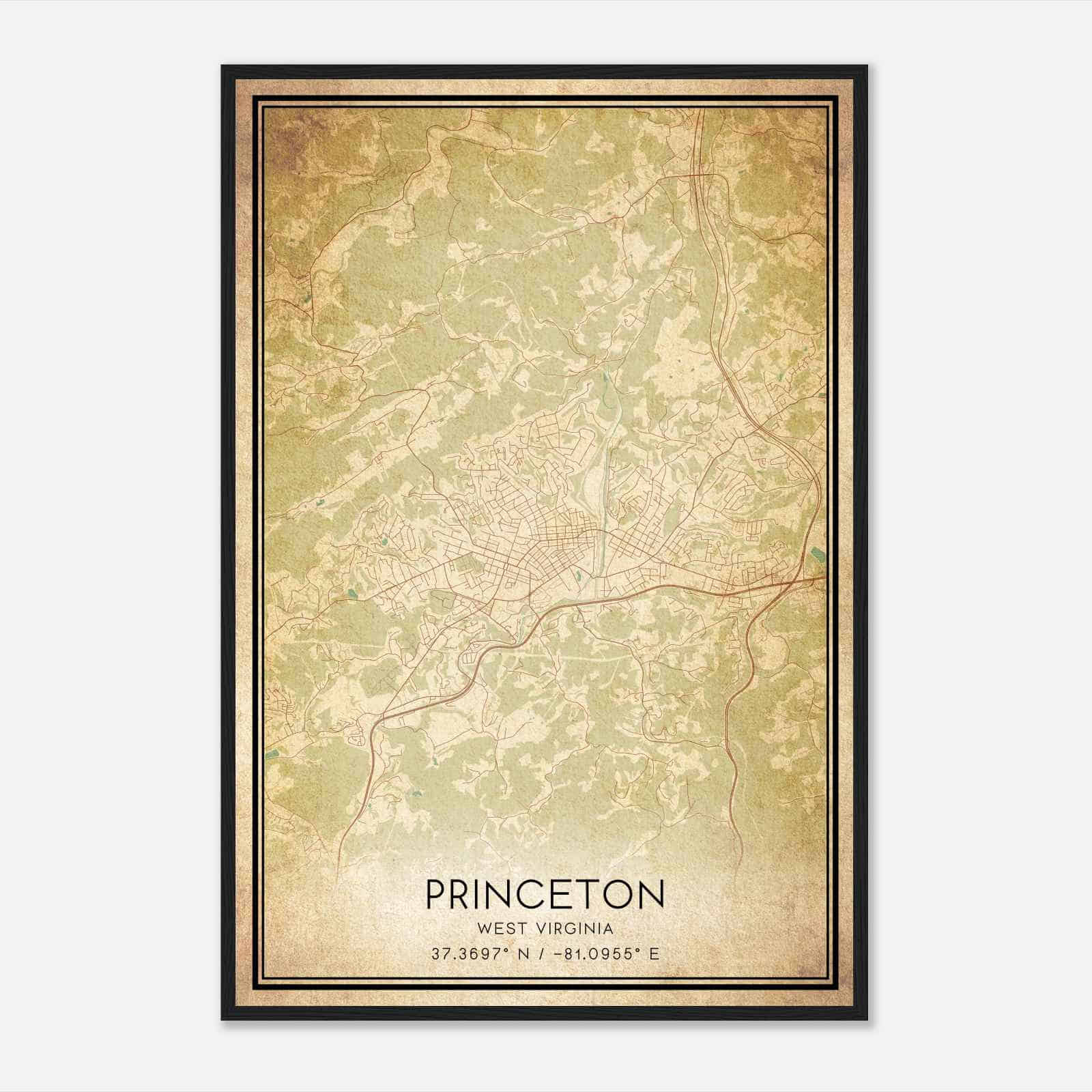 Vintage Princeton West Virginia Map Poster, Modern Home Decor Wall Art Print