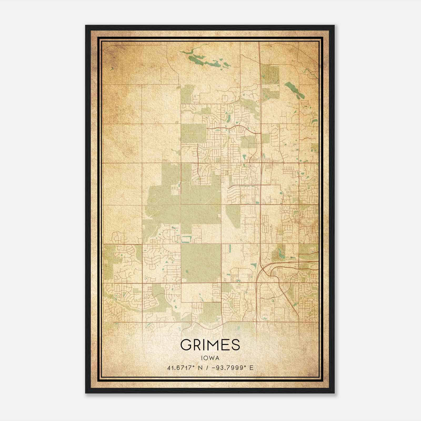 Vintage Grimes Iowa Map Poster, Modern Home Decor Wall Art Print