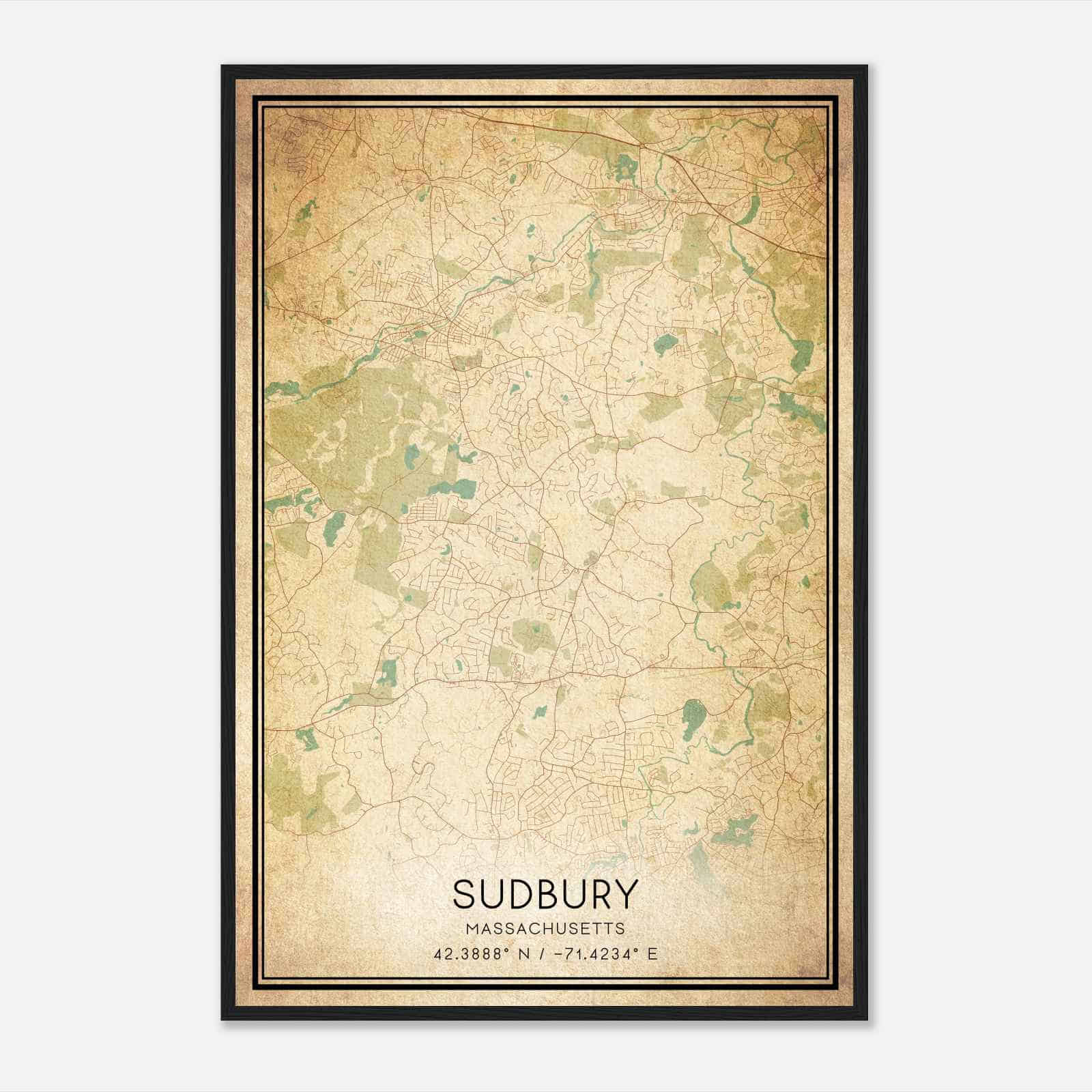 Vintage Sudbury Massachusetts Map Poster, Modern Home Decor Wall Art Print