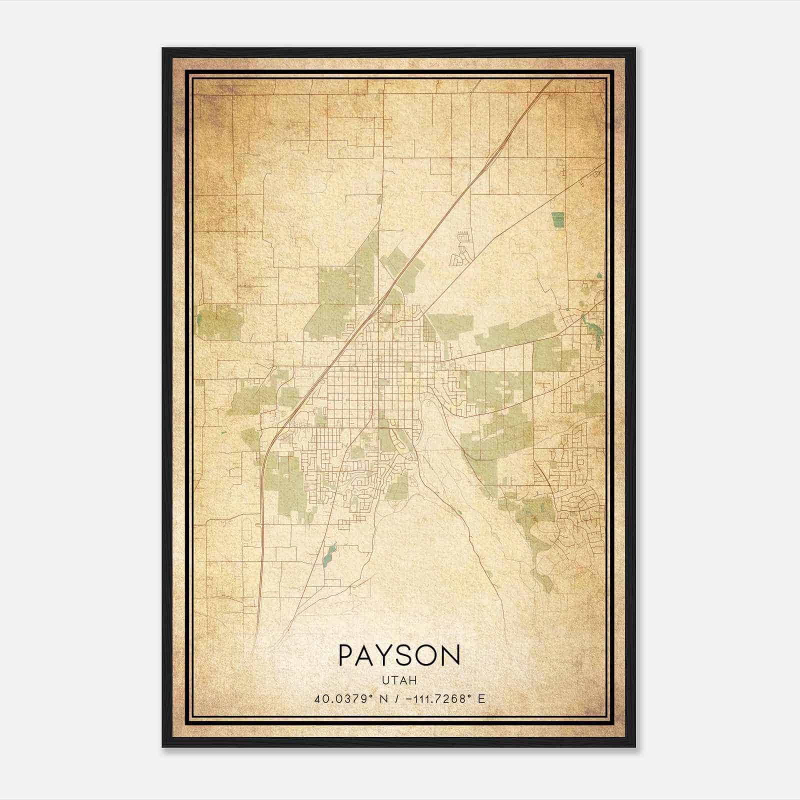 Vintage Payson Utah Map Poster, Modern Home Decor Wall Art Print