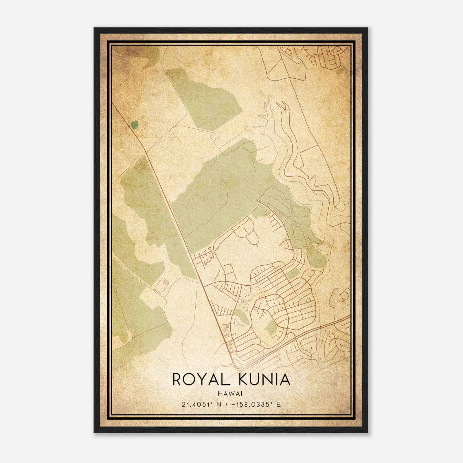 Vintage Royal Kunia Hawaii Map Poster, Modern Home Decor Wall Art Print