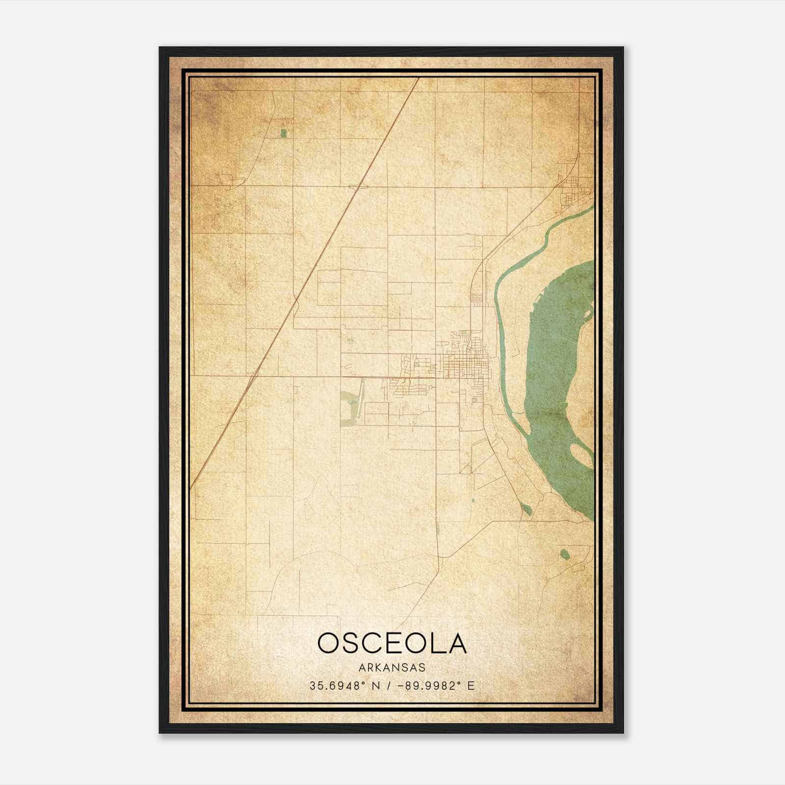 Vintage Osceola Arkansas Map Poster, Modern Home Decor Wall Art Print