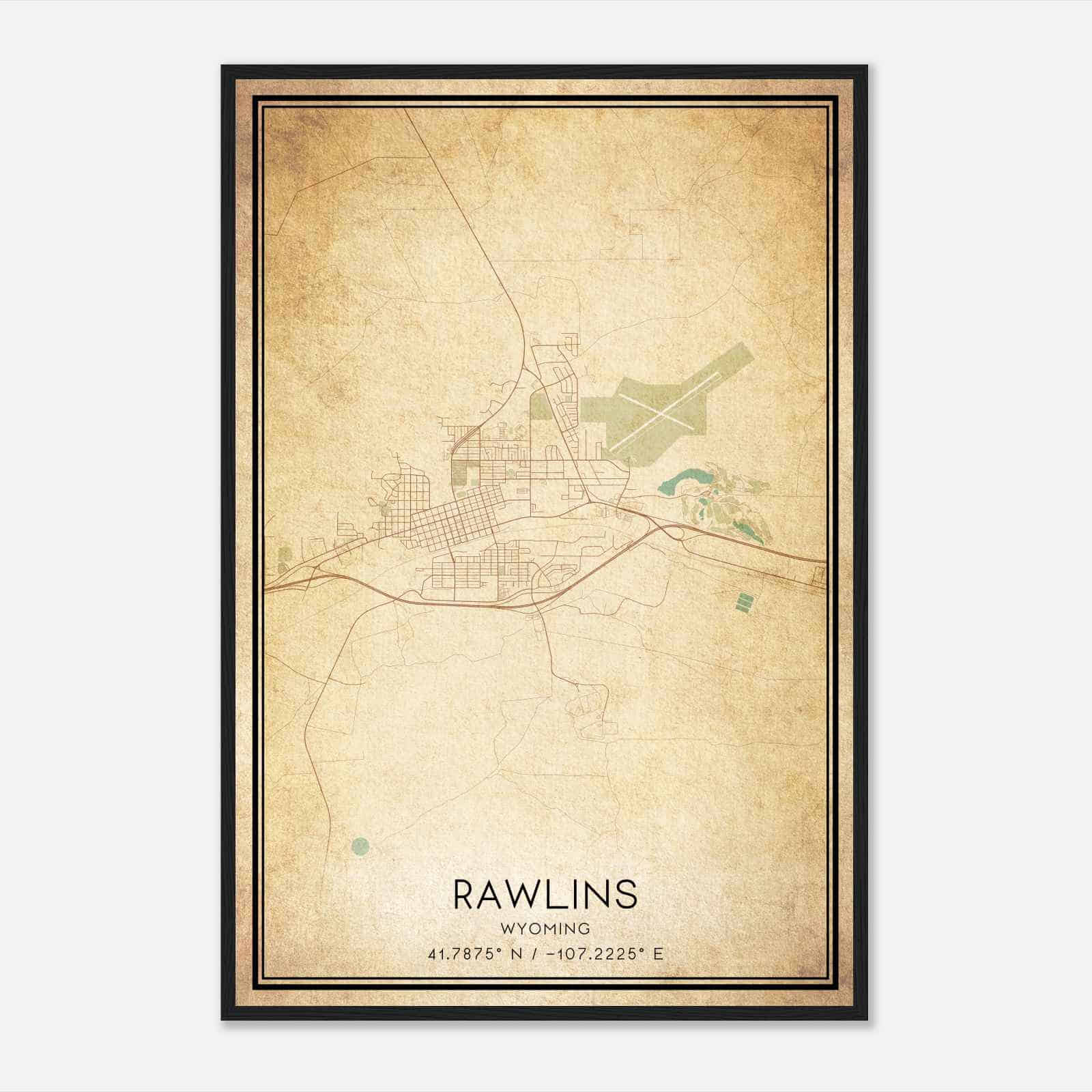 Vintage Rawlins Wyoming Map Poster, Modern Home Decor Wall Art Print