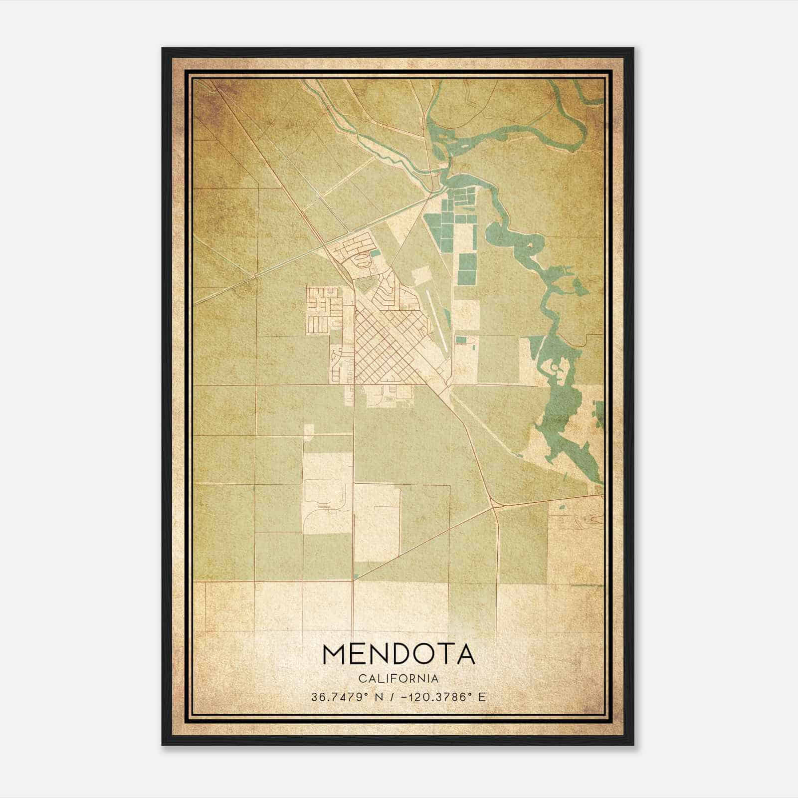 Vintage Mendota California Map Poster, Modern Home Decor Wall Art Print